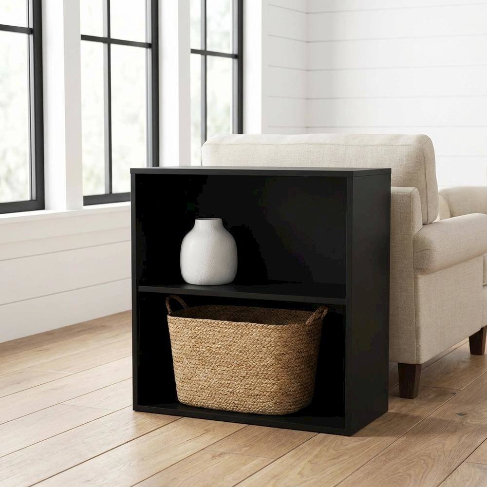 Back. FurniFact - Black 2-Shelf Bookcase with Metal Frame and Laminate Shelves - Black.