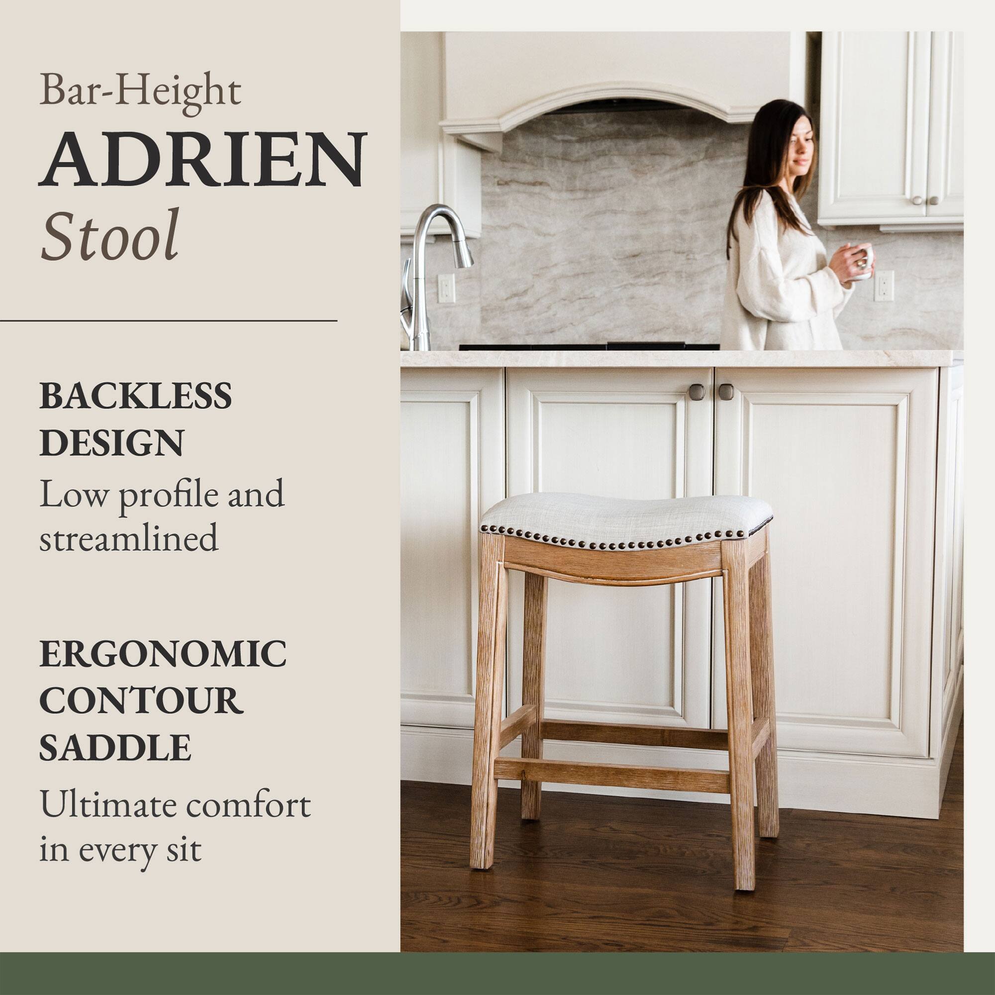 Bar-Height ADRIEN Stool

BACKLESS DESIGN  
Low profile and streamlined

ERGONOMIC CONTOUR SADDLE  
Ultimate comfort in every sit