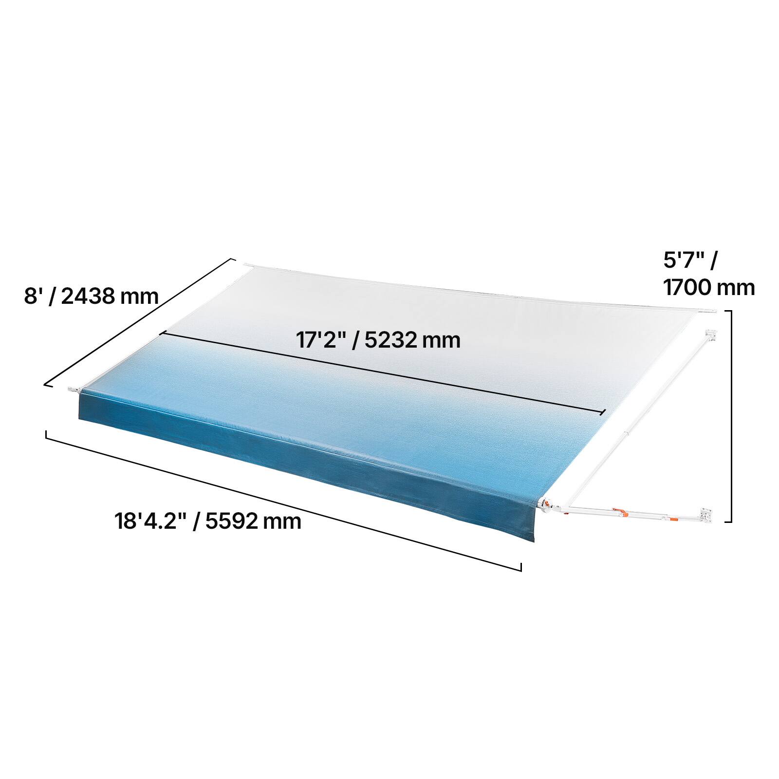 8' / 2438 mm  
5'7" / 1700 mm  
17'2" / 5232 mm  
18'4.2" / 5592 mm