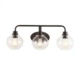 Jonathan Y - Sandrine 26.25" 3-Light Iron/Seeded Glass Cottage Rustic LED Vanity Light, Oil Rubbed Bronze - Oil-Rubbed Bronze