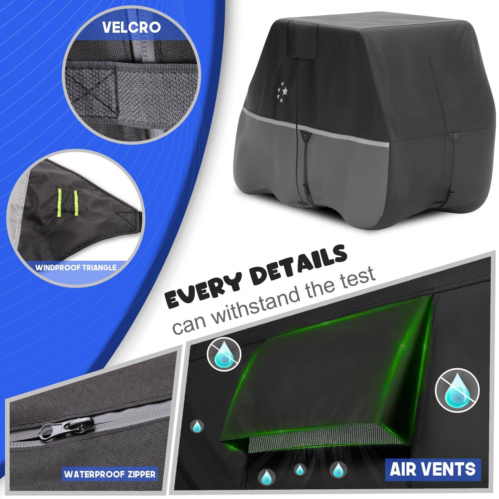 - VELCRO
- WINDPROOF TRIANGLE
- EVERY DETAILS can withstand the test
- WATERPROOF ZIPPER
- AIR VENTS