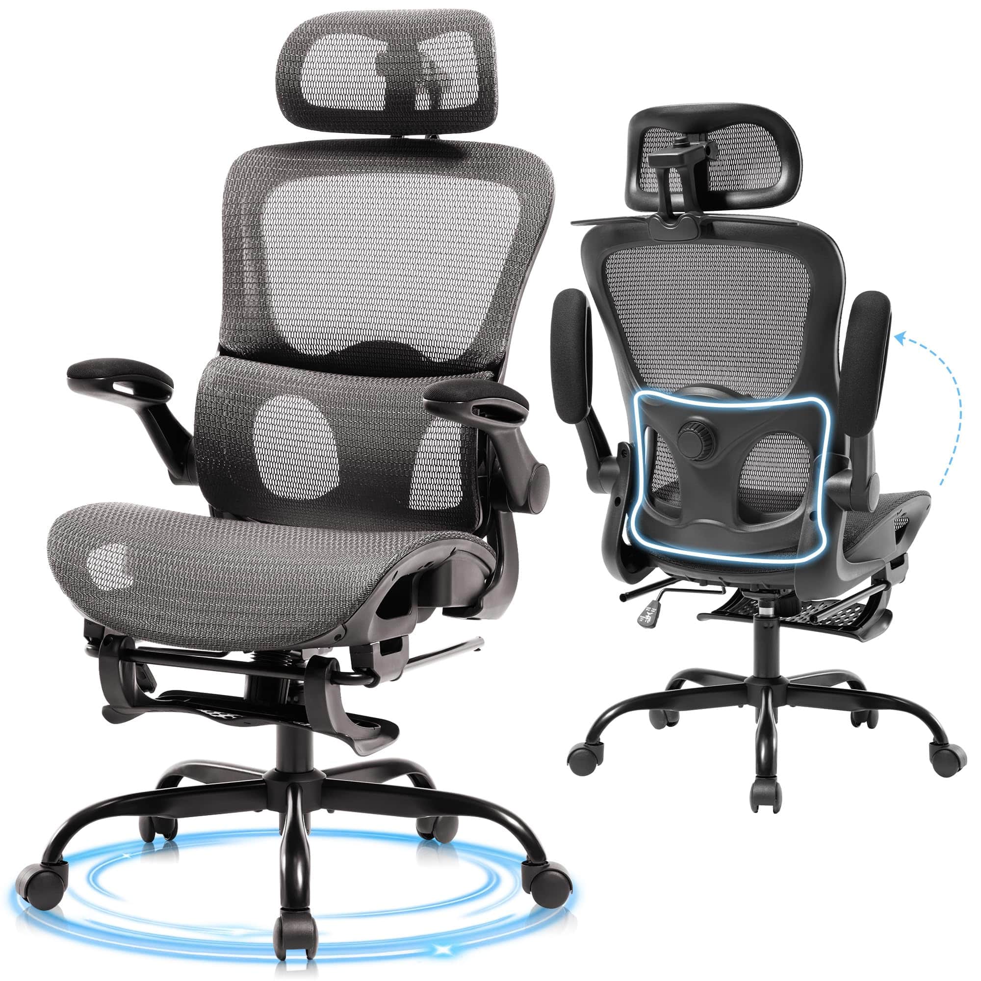 Hirose Alice - Ergonomic Office Chair, Adjustable High Back Desk Chair with Headrest Footrest 2D Lumbar Support - Executiv - Dark Gray