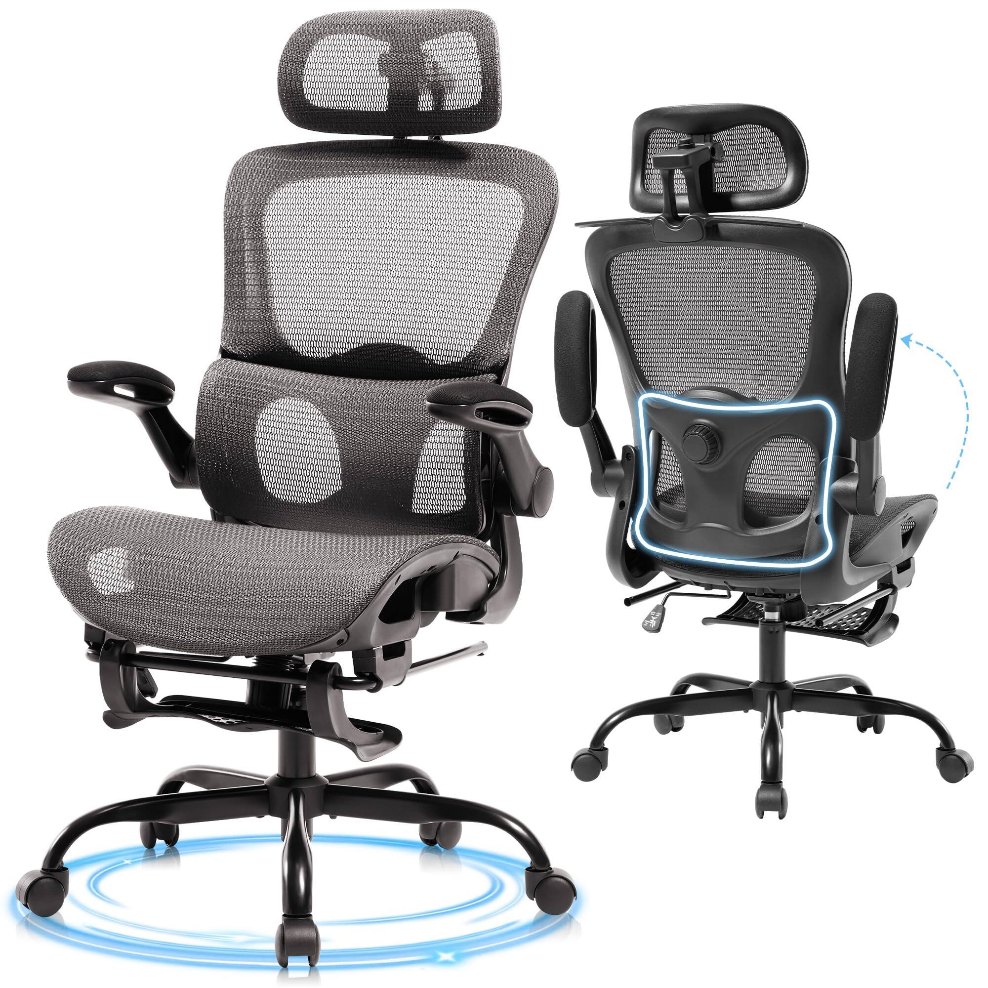 Hirose Alice - Ergonomic Office Chair, Adjustable High Back Desk Chair with Headrest Footrest 2D Lumbar Support - Executiv - Dark Gray