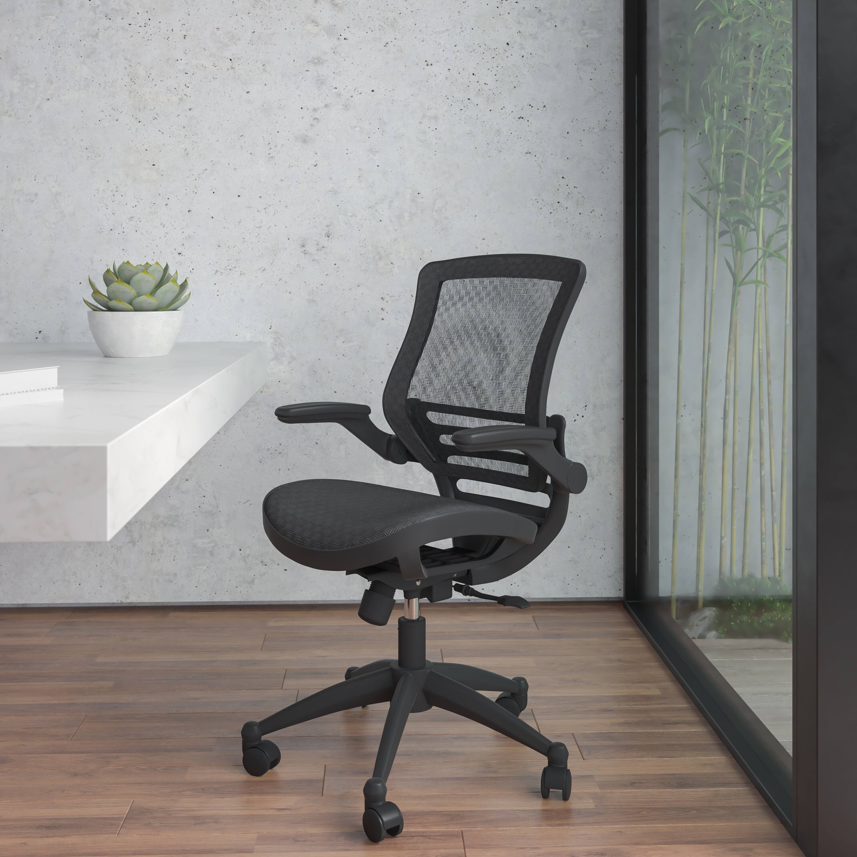 Alt View 1. Emma + Oliver - Mid-Back Transparent Mesh Executive Swivel Office Chair with Flip-Up Arms - Black Mesh/Black Frame.