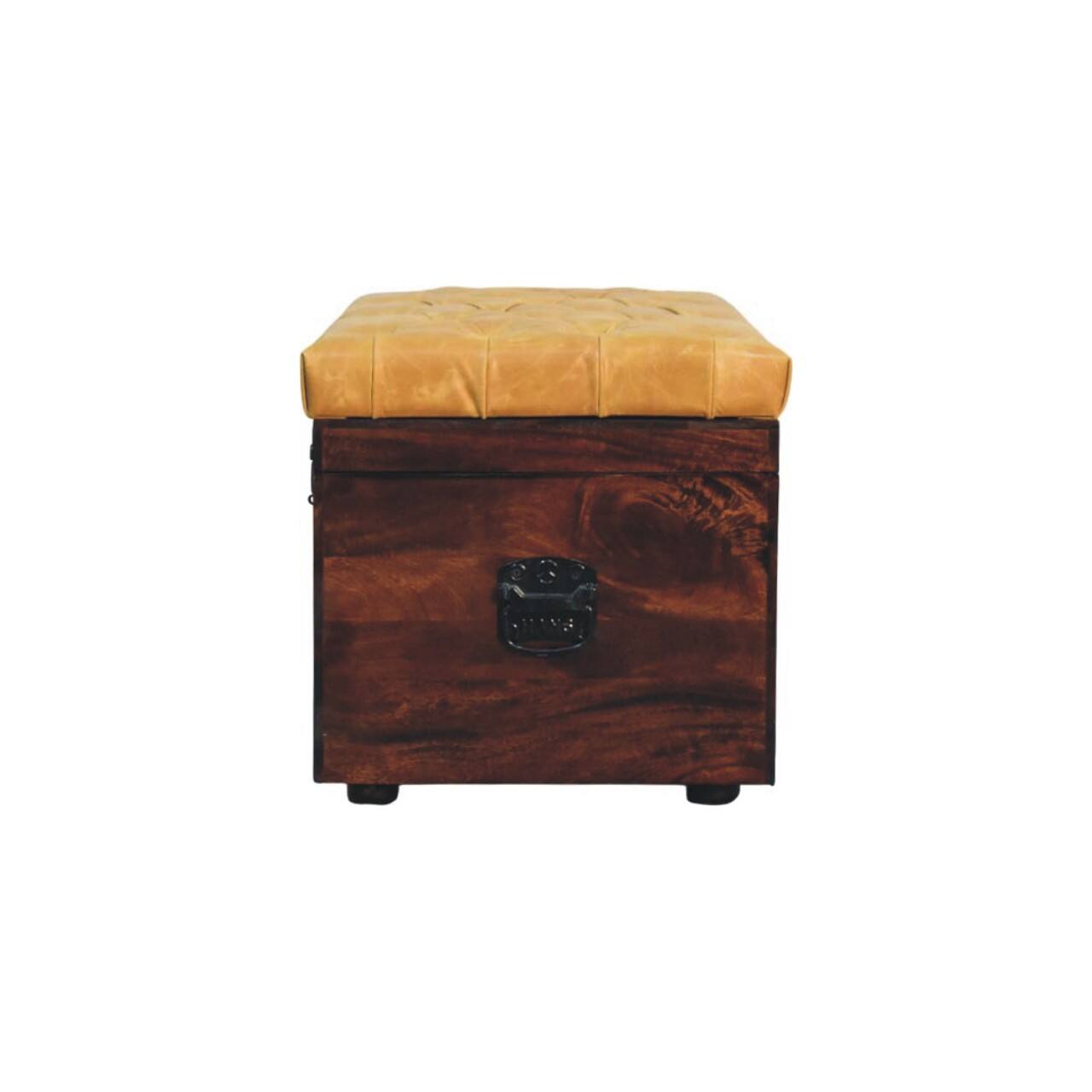 Alt View 4. Artisan Furniture - Artisan Furniture Solid Wood Walnut Storage Trunk Bench with Tan Leather, Orange and Dark Brown - Orange And Brown.