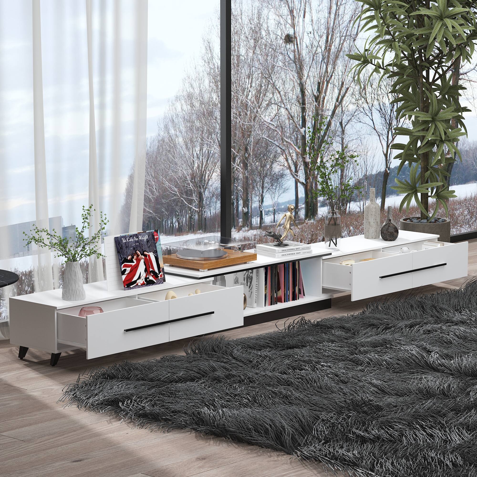 Left. FUFU & GAGA - FUFU&GAGA Modular TV Stand - Fits 60" TVs, Convertible Design, White Finish - White.