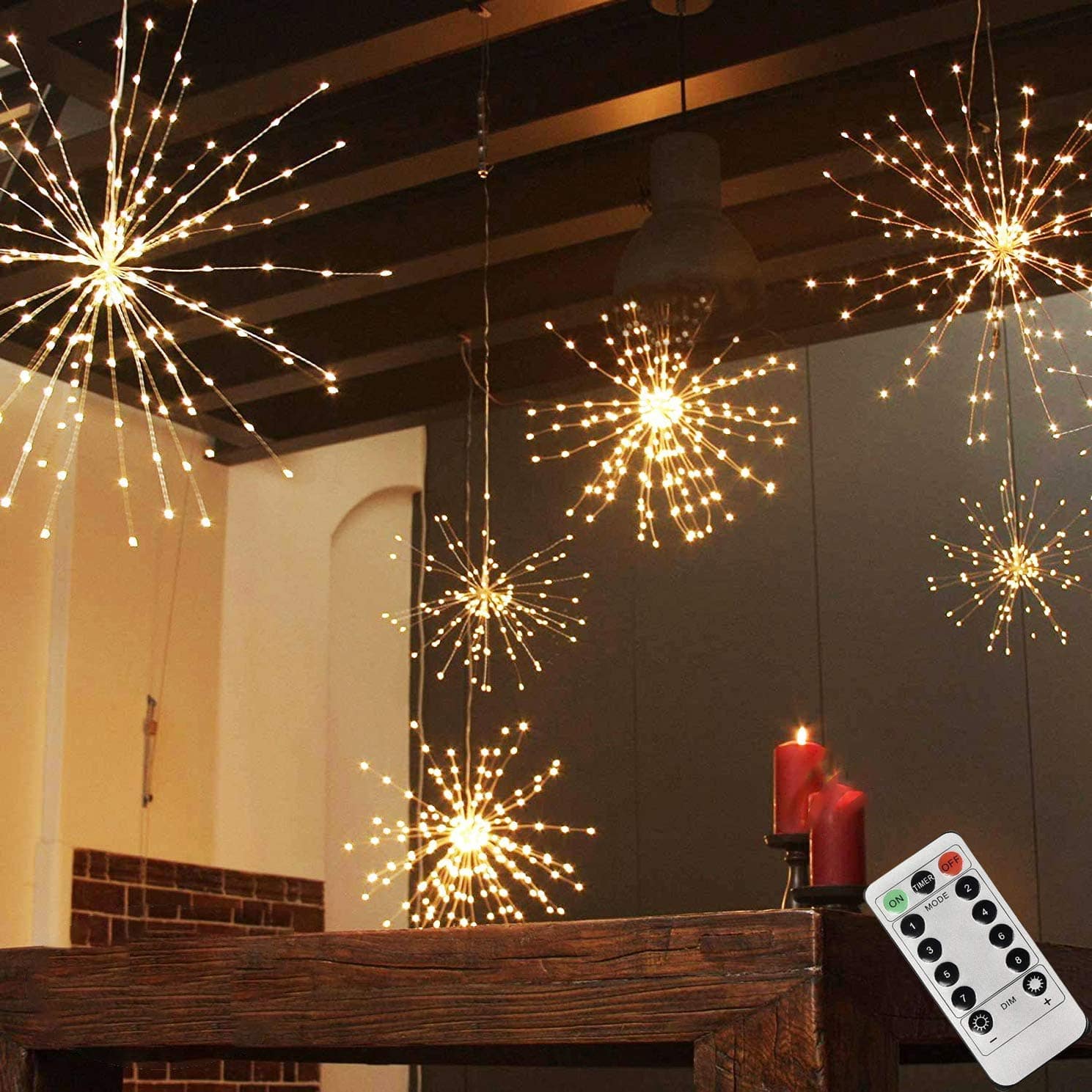 Reds Spade - 1000LED Plug Starburst Sphere Lights Firework Light Modes Dimmable Remote Control Waterproof Hanging - 1 pcs Warm White 1
