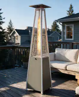 HUGROVE - 89-Inch 48,000 BTU Outdoor Pyramid Patio Heater, Propane Heater Outdoor with Wood-Grain Finish for Patio Deck Backyard - 1 Khaki Heaters