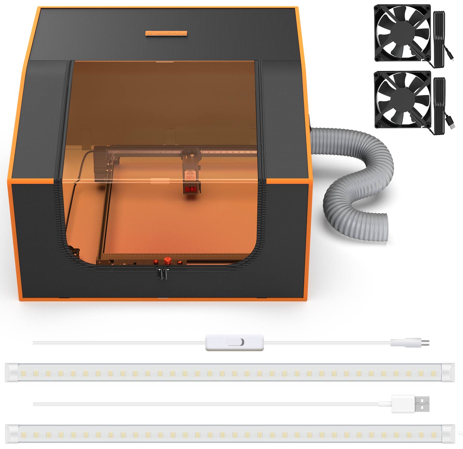 Alt View 1. Mecpow - FC2 Laser Engraver Enclosure for Laser Cutter, 37.4”x36.6”x18.1” Fireproof Protective Cover with Fan, Isolate Smoke/Odor - Black.