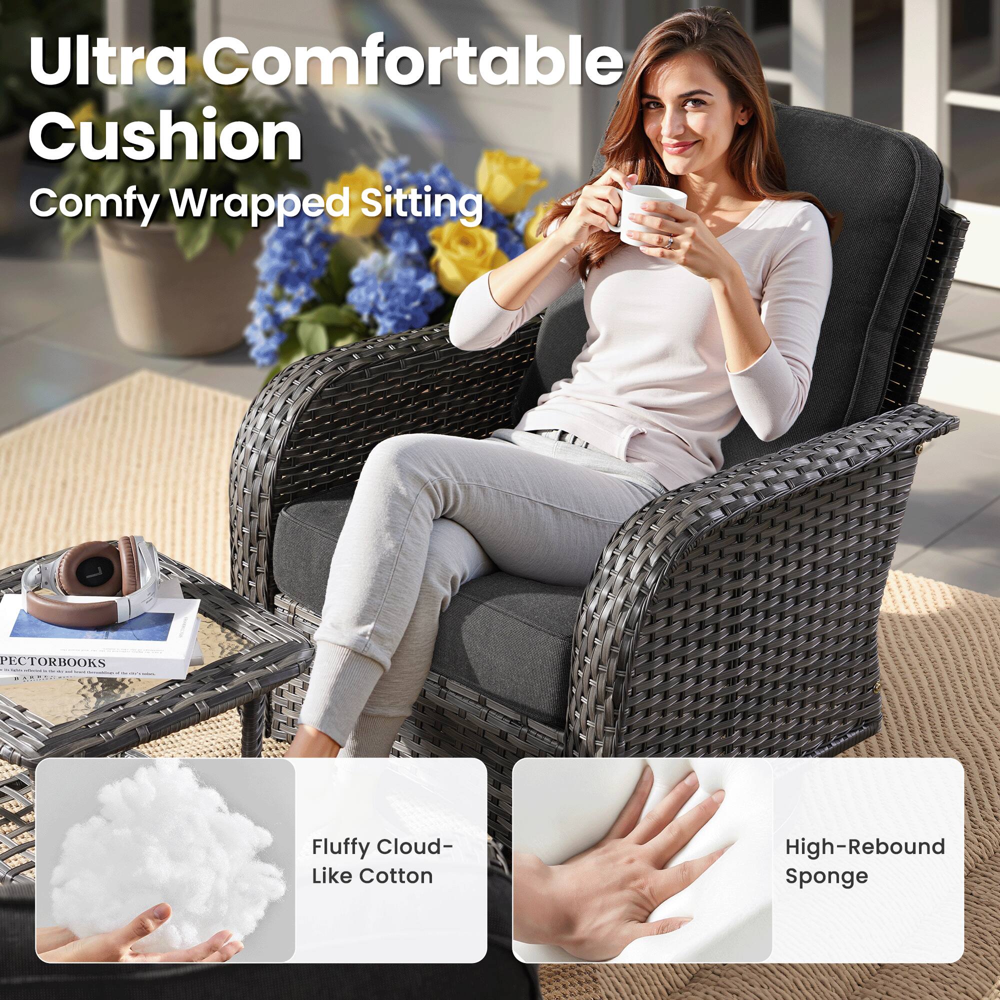 Ultra Comfortable Cushion  
Comfy Wrapped Sitting  
Fluffy Cloud-Like Cotton  
High-Rebound Sponge