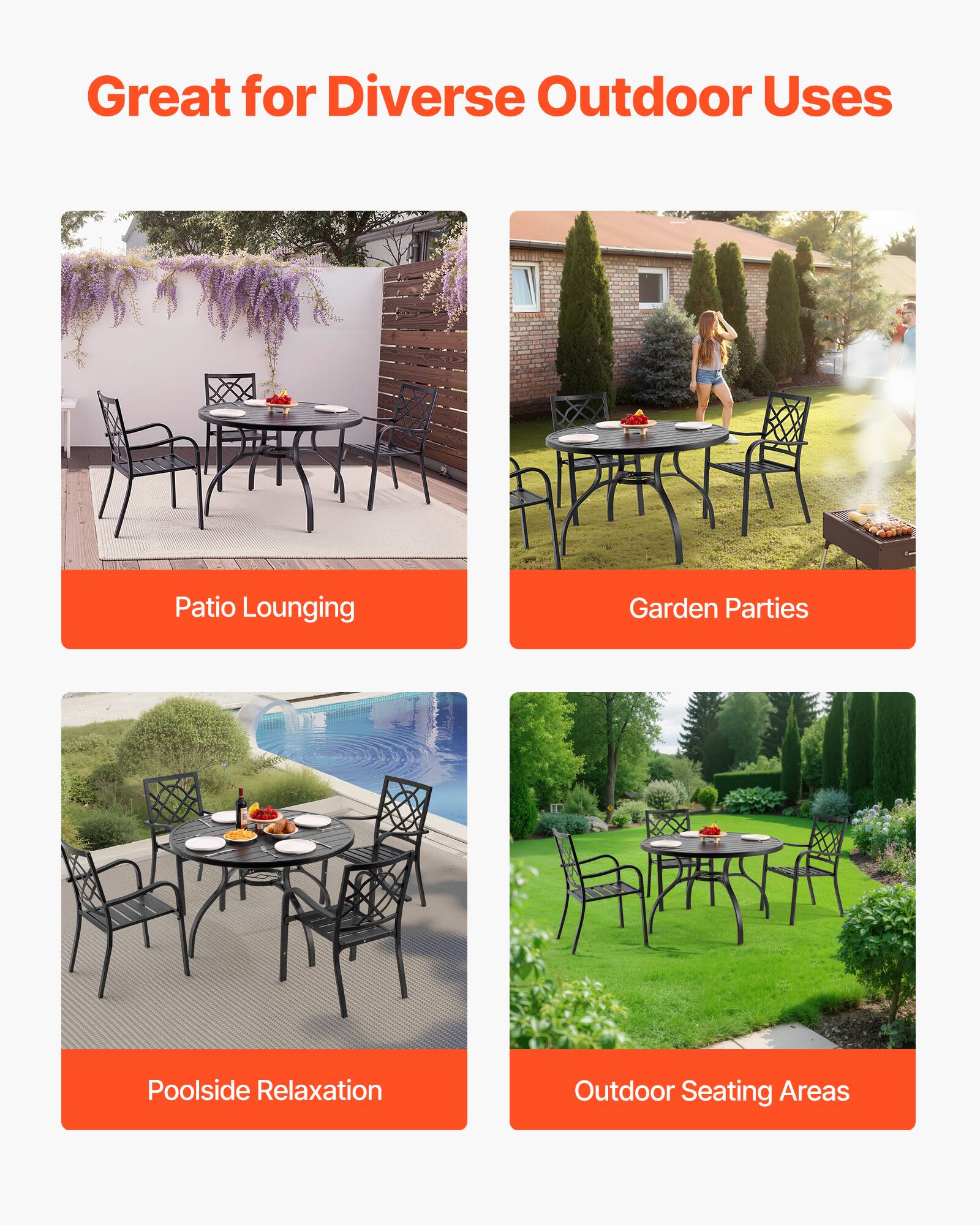 Great for Diverse Outdoor Uses

- Patio Lounging
- Garden Parties
- Poolside Relaxation
- Outdoor Seating Areas
