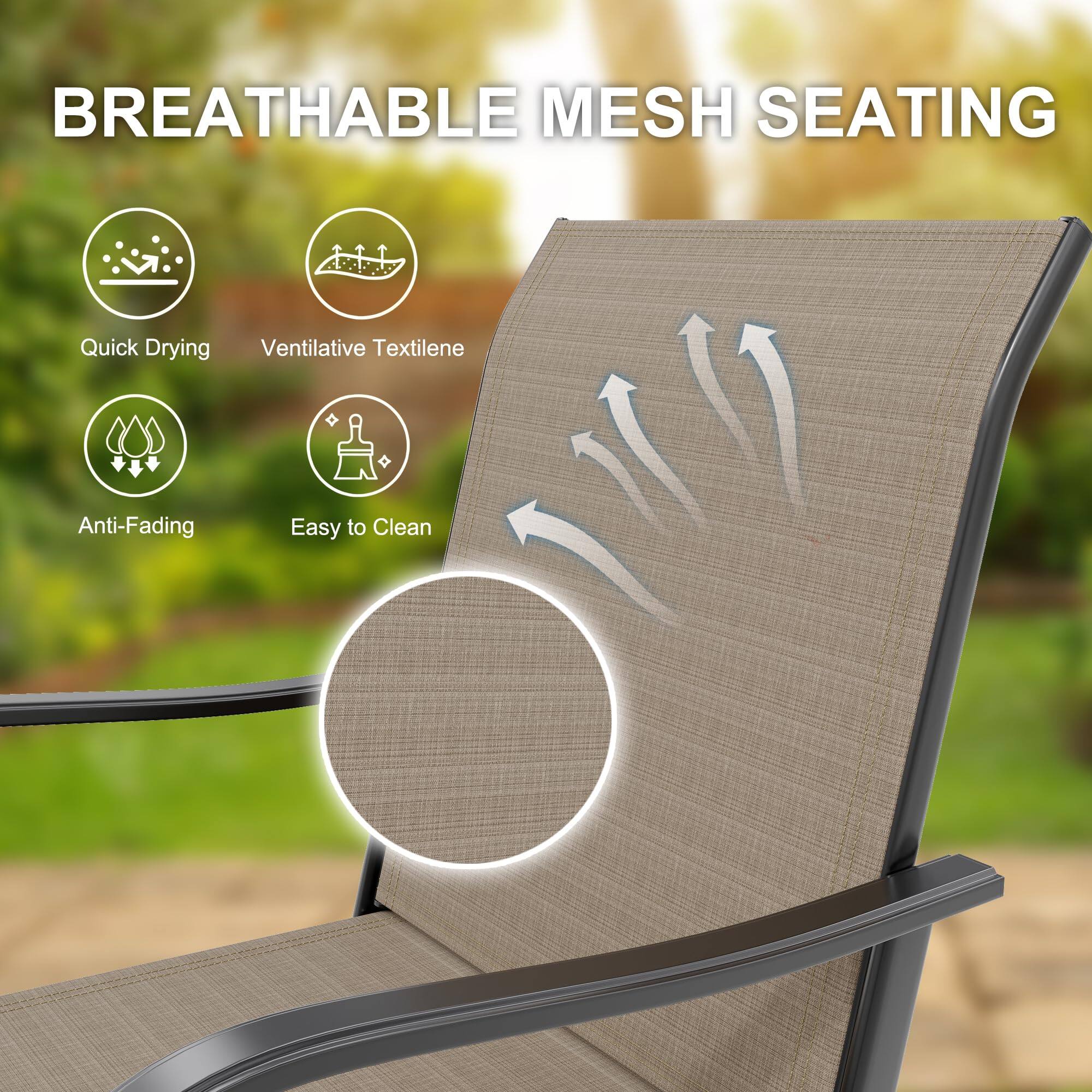 BREATHABLE MESH SEATING

- Quick Drying
- Ventilative Textilene
- Anti-Fading
- Easy to Clean