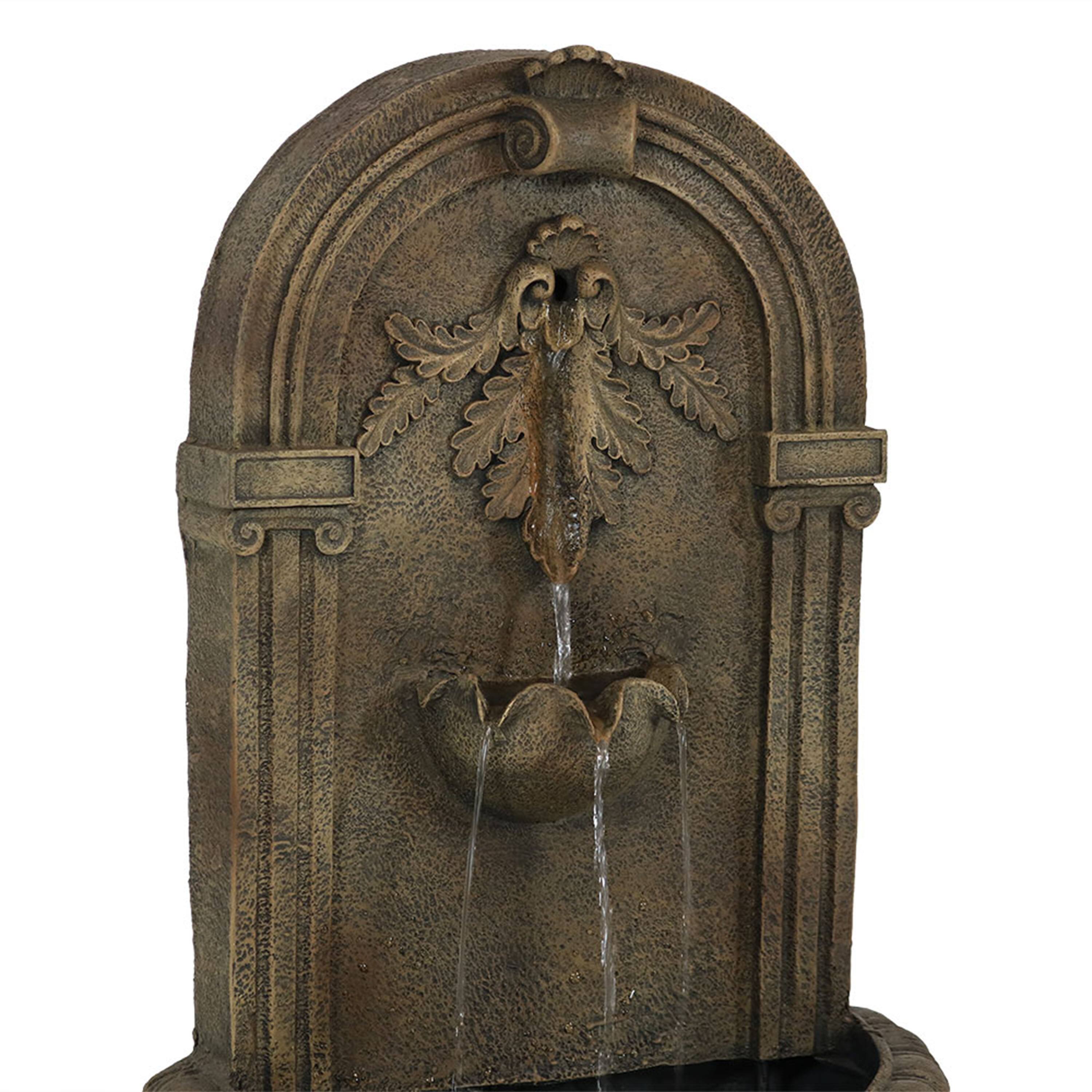 Alt View 9. Sunnydaze - Florence Outdoor Solar Wall Fountain with Battery - Florentine Stone.