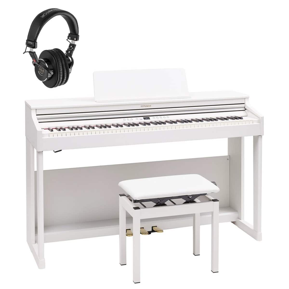 Roland - RP701 88-Key SuperNATURAL Classic Digital Piano, with Bench & Stand, White Bundle with Studio Monitor Headphones