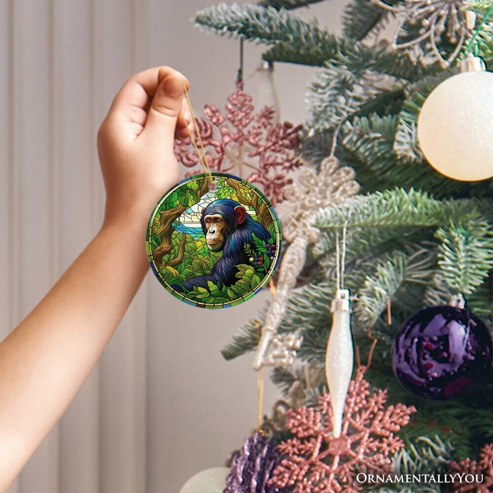 Alt View 1. OrnamentallyYou - A Primate Safari Chimpanzee Stained Glass Style Ceramic Ornament African Animals Christmas Gift - Multi-colored.