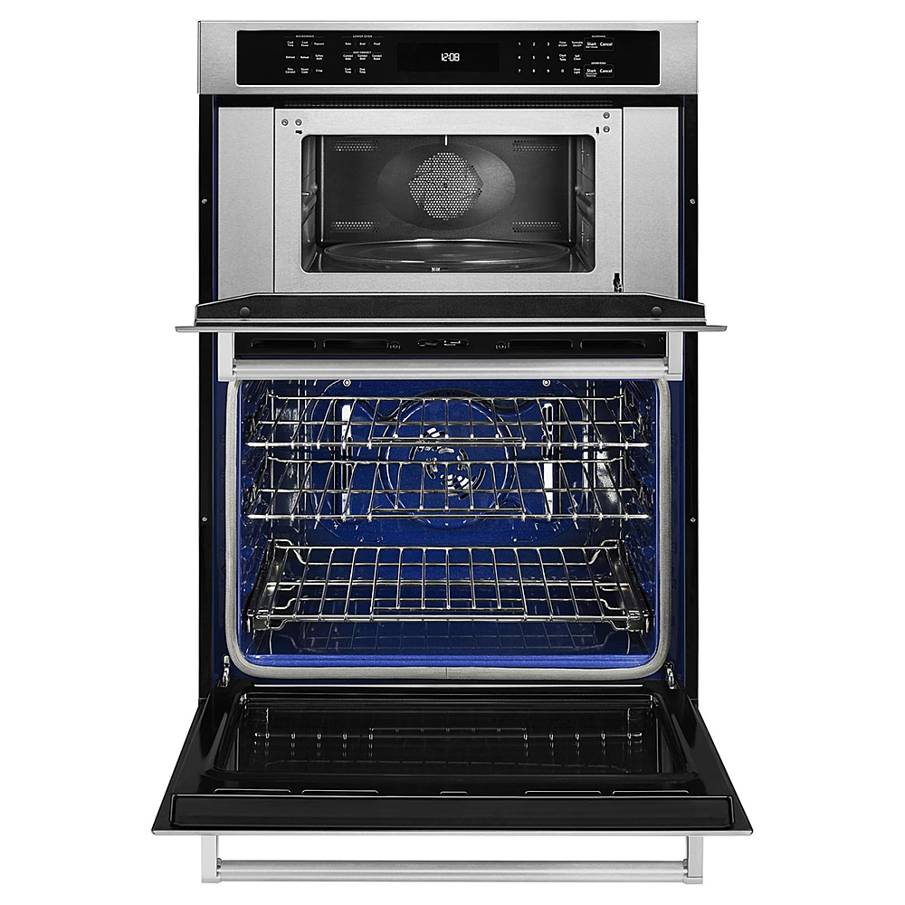 Angle View: KitchenAid - 30" Single Electric Convection Wall Oven with Built-In Microwave - Black Stainless Steel