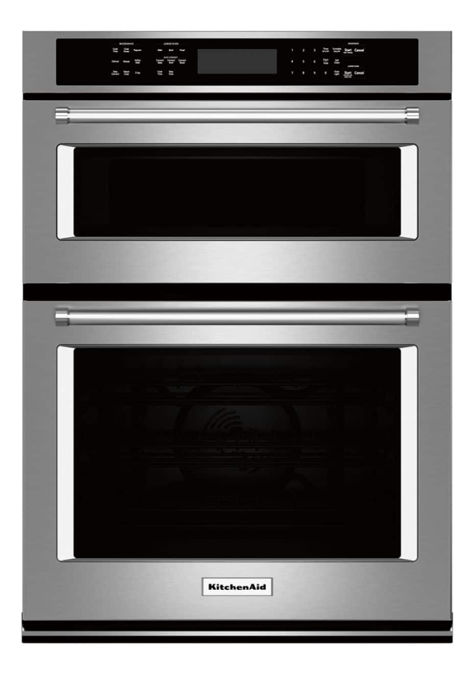 Front. KitchenAid - 30" Single Electric Convection Wall Oven with Built-In Microwave - Stainless Steel.