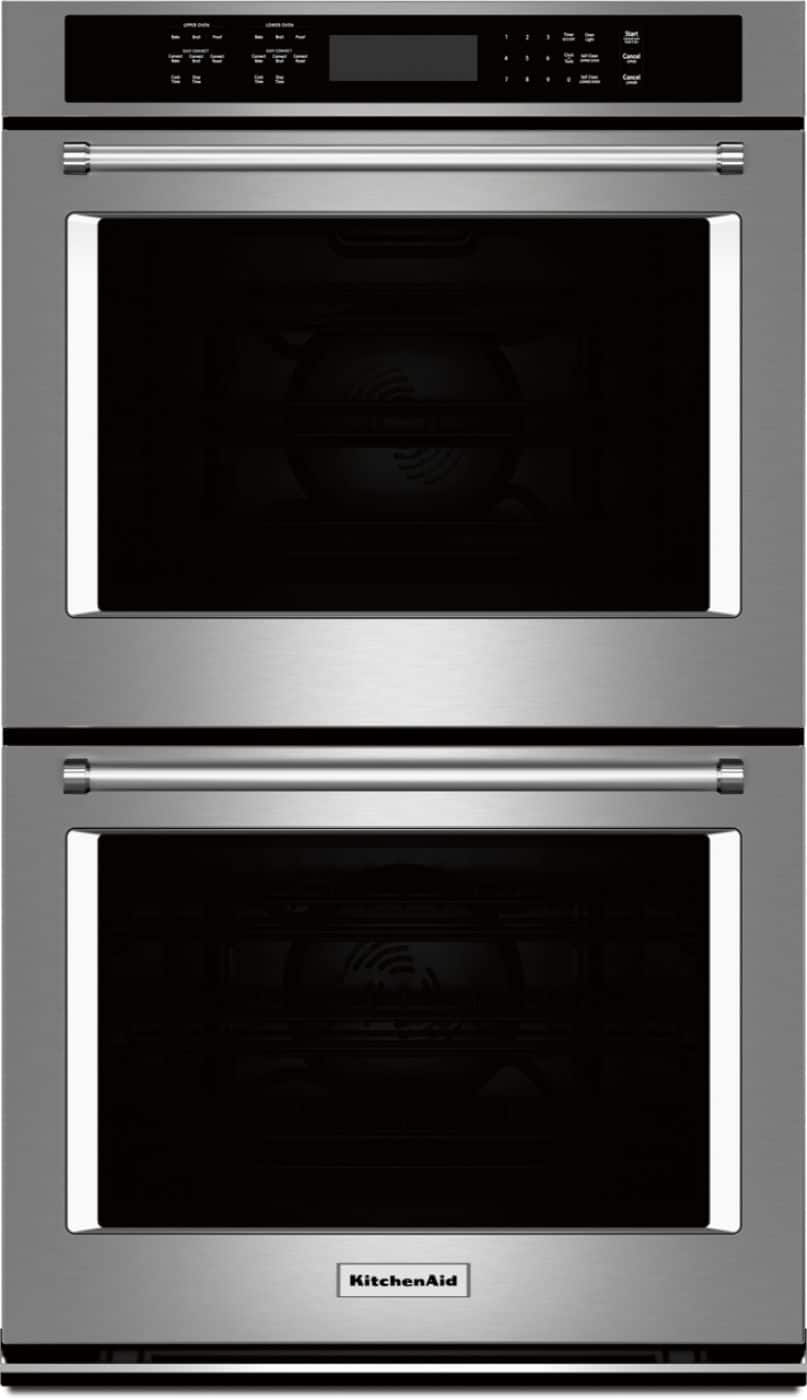Front. KitchenAid - 30" Built-In Double Electric Convection Wall Oven - Stainless Steel.