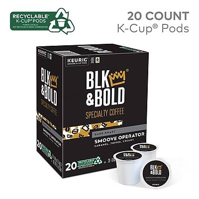 RECYCLABLE K-CUP® PODS  
20 COUNT  
KEURIG® K-Cup® Pods  
BLK & BOLD  
SPECIALTY COFFEE  
DARK ROAST  
SMOOVE OPERATOR  
CREAMY CARAMEL, TOFFEE  
20 PODS