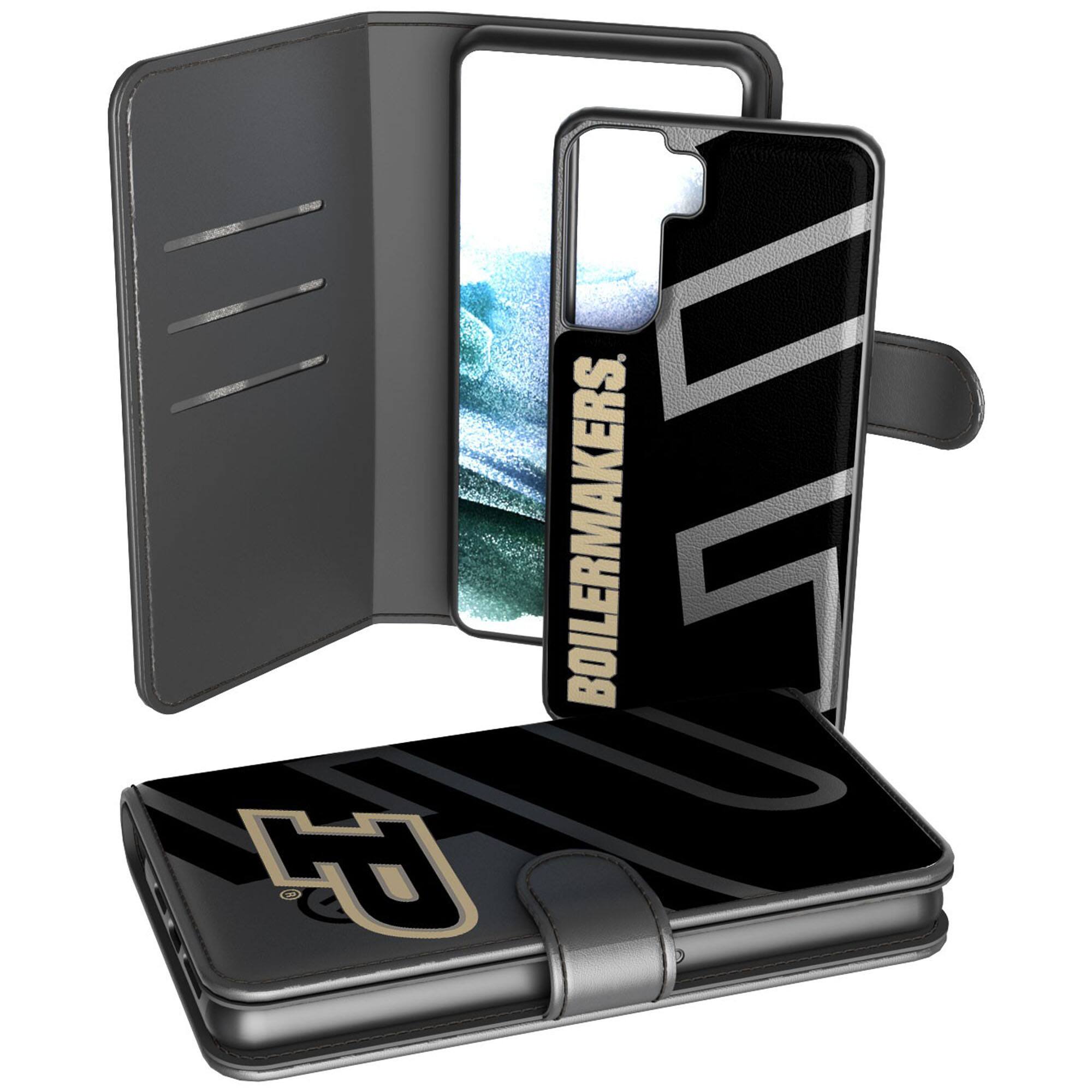 Front. Keyscaper - Purdue Boilermakers Samsung Galaxy Mono Tilt Wallet Case - S20 - Multicolor.