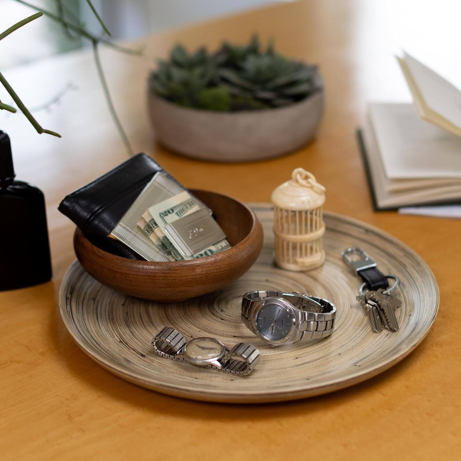 Alt View 4. Lexa - Bamboo Serving Plate Set, 12 Inch x 2, Black Bamboo - Black/Natural.
