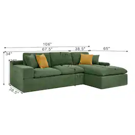 Roomtec - Cloud Sectional Sofa HighDensity Foam Sectional Wide Armrest Couch Living Room Furniture Deep Seat Sofa Upholstered - Army Green