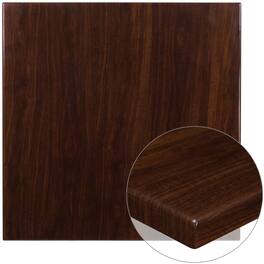 Emma + Oliver - 36" Square High-Gloss Resin Table Top with 2" Thick Drop-Lip - Walnut