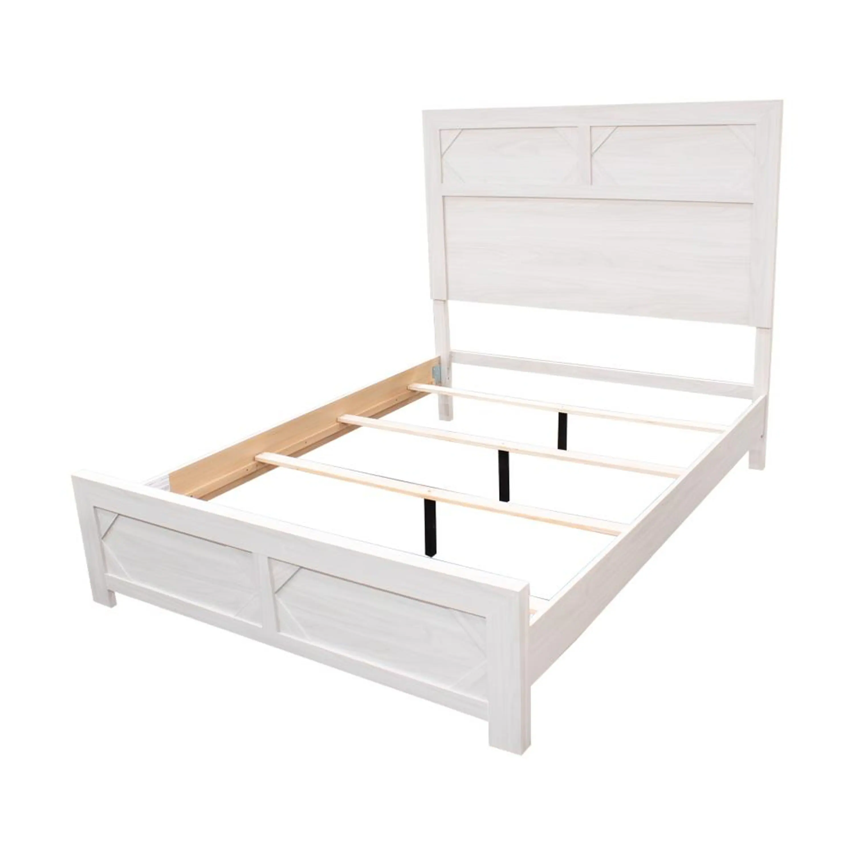 Alt View 1. Manhattan Lane - Modern Queen Size Bed, High Headboard w Low Footboard, Whitewash Wood - Whitewash.