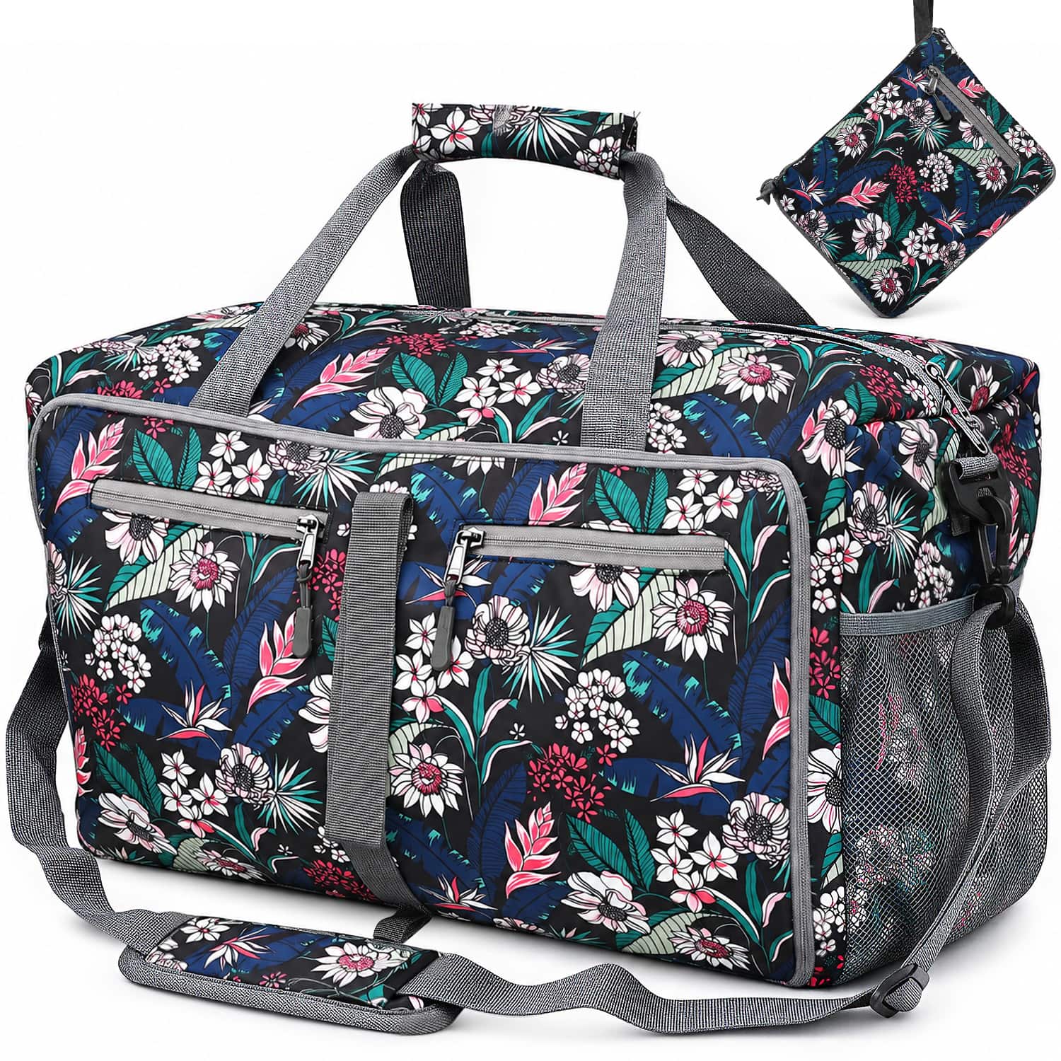 Garnen - Duffle Bag for Travel, 40L Duffel Bag for Women, Foldable Duffel Bags Carry On Gym Weekender Bag with Shoe Compartment - Blue