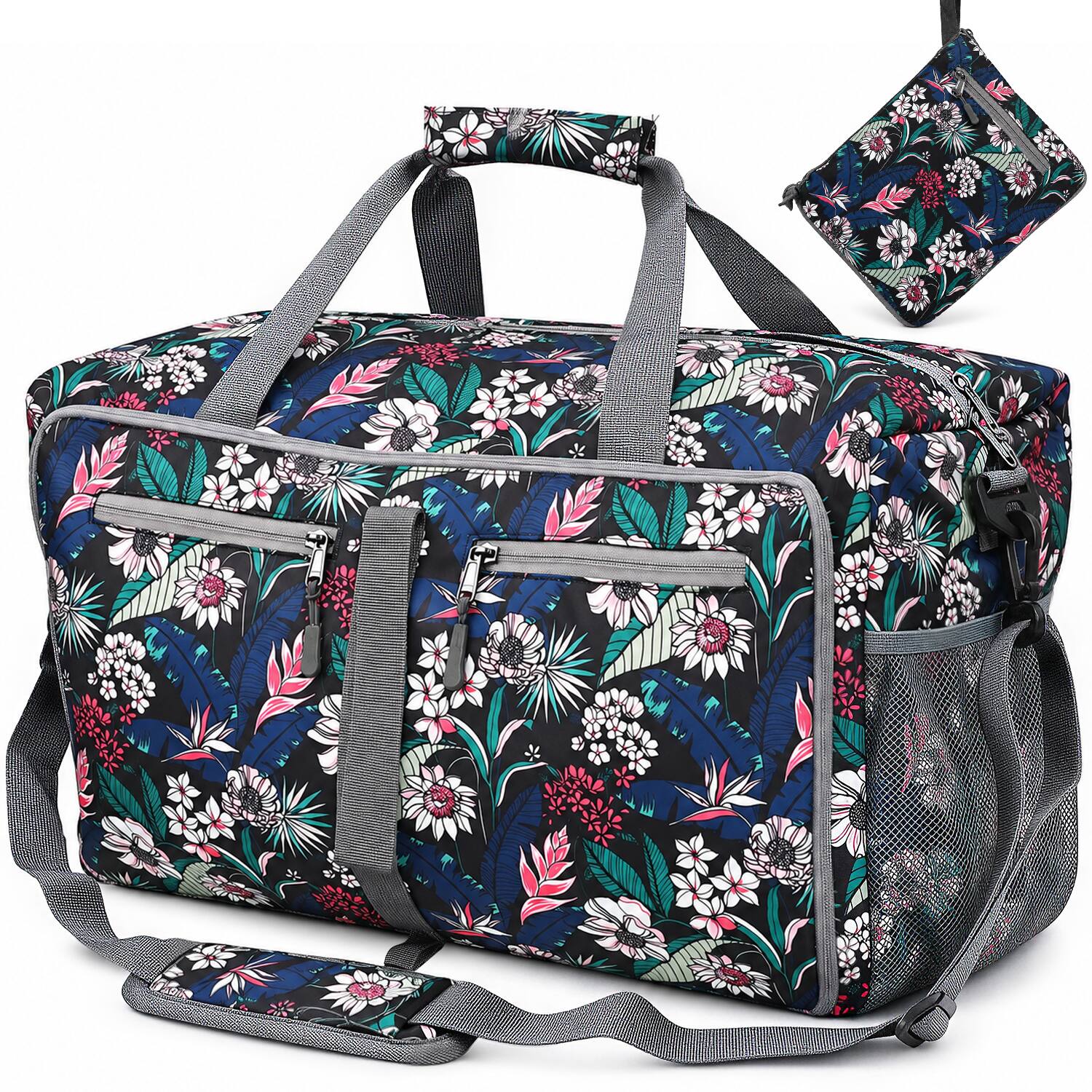 Front. Garnen - Duffle Bag for Travel, 40L Duffel Bag for Women, Foldable Duffel Bags Carry On Gym Weekender Bag with Shoe Compartment - Blue.