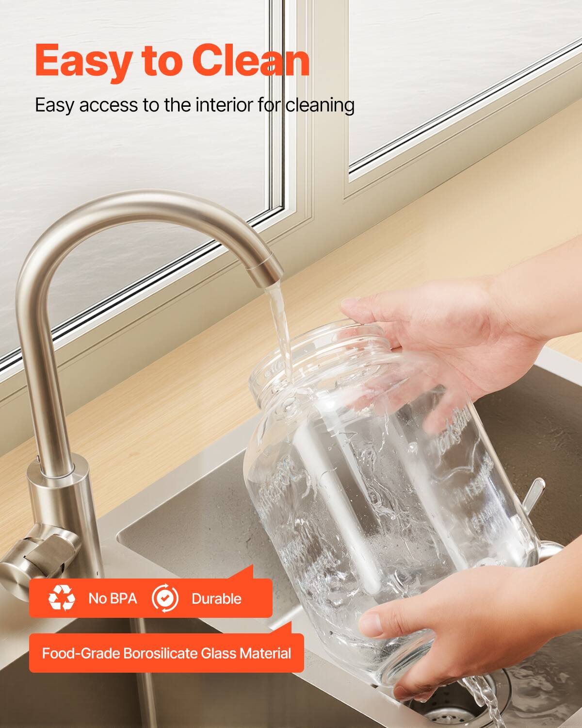 Easy to Clean  
Easy access to the interior for cleaning  

No BPA  
Durable  

Food-Grade Borosilicate Glass Material