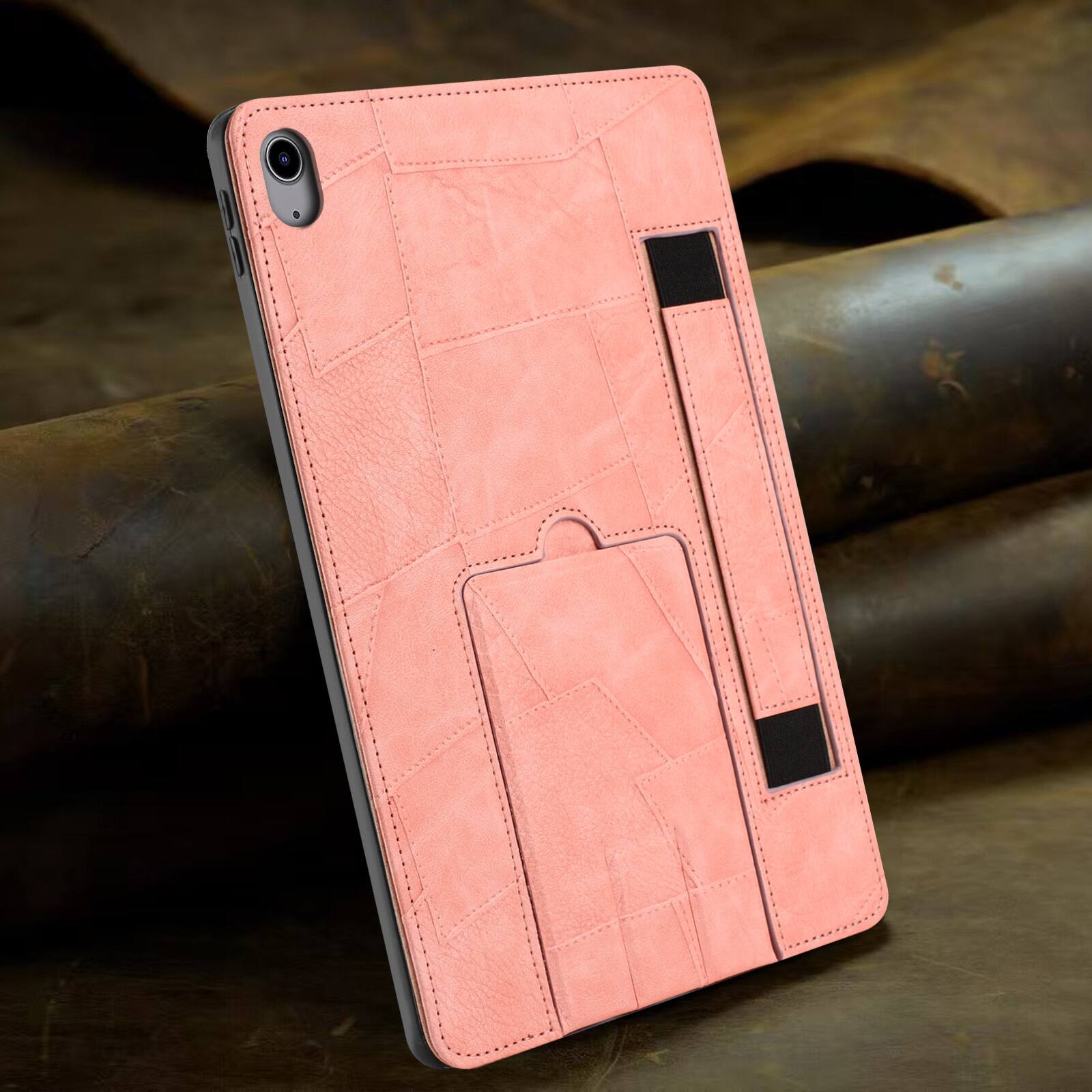 Alt View 3. Dteck - Leather Texture Case for Apple iPad (A16) 11" 2025, Shockproof Cover with Multi-Angle Stand and Secure Hand Strap - Pink.