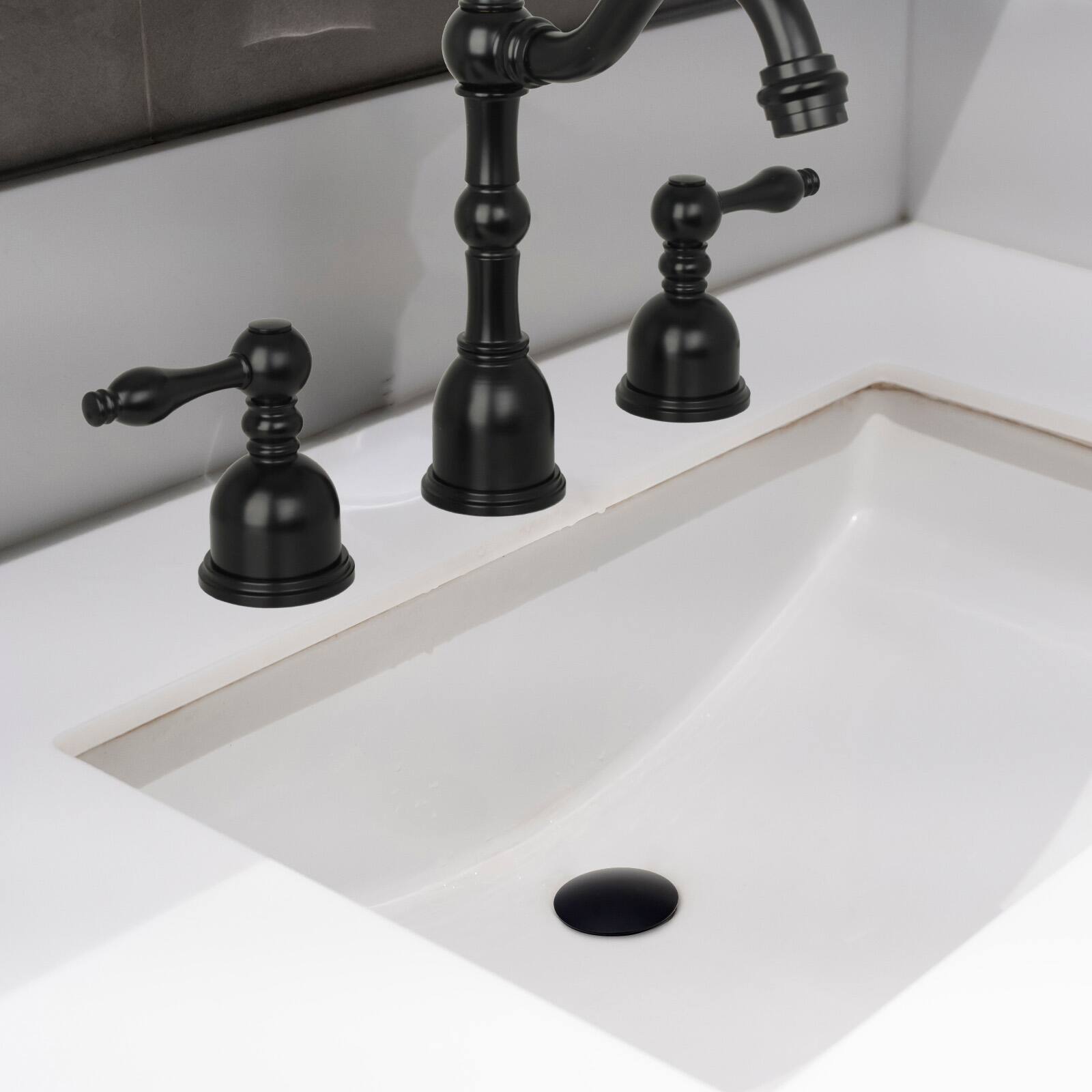 Alt View 3. Akicon - Akicon Push Button Bathroom Sink Drain Stopper Without Overflow in Matte Black - Matte Black.