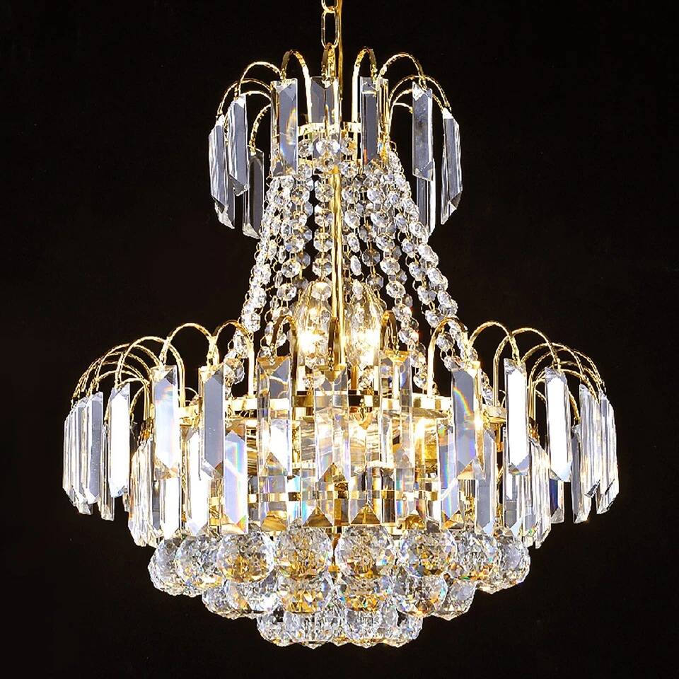 Left. Home Collection - Elegant K9 Crystal Chandelier Modern Gold Pendant Ceiling Light Fixture 15.7in.