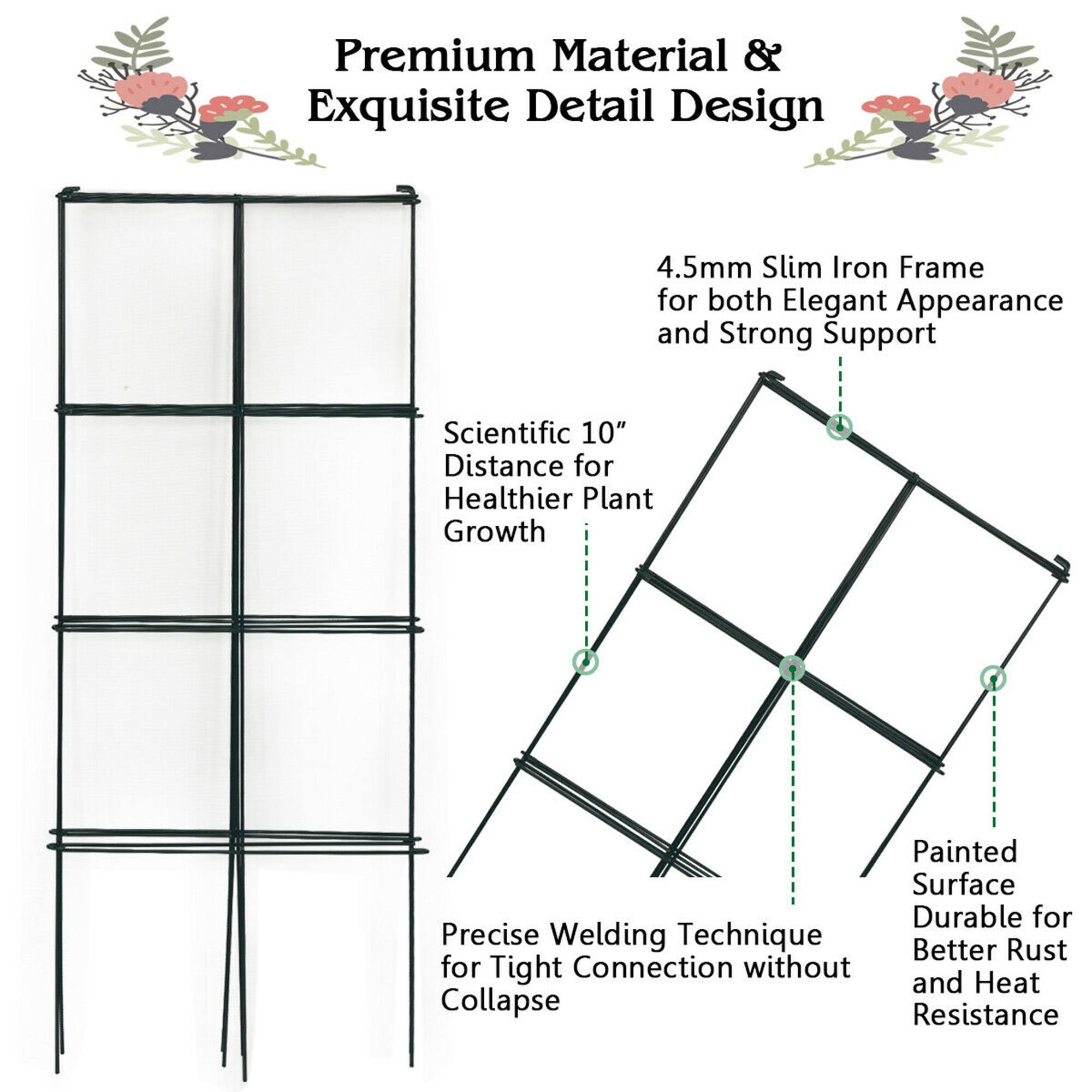 Premium Material & Exquisite Detail Design

4.5mm Slim Iron Frame for both Elegant Appearance and Strong Support

Scientific 10" Distance for Healthier Plant Growth

Precise Welding Technique for Tight Connection without Collapse

Painted Surface Durable for Better Rust and Heat Resistance