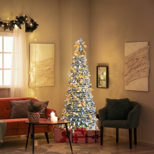 Alt View 10. Winado - 6FT Snow Flocked Pre-lit Artificial Christmas Tree Pop Up with Light Ornaments Collapsible for Indoor Holiday Decoration - Snow Flocked Green.
