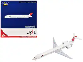 McDonnell Douglas MD-90 Commercial Aircraft "Japan Airines" (JA002D) White with Red Tail 1/400 Model by GeminiJets