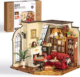 Robotime - Rolife Catherine's Living Room DIY Miniature House Kit, Mini Wooden Dollhouse Kit, Tiny House Diorama Building Kits - Brown