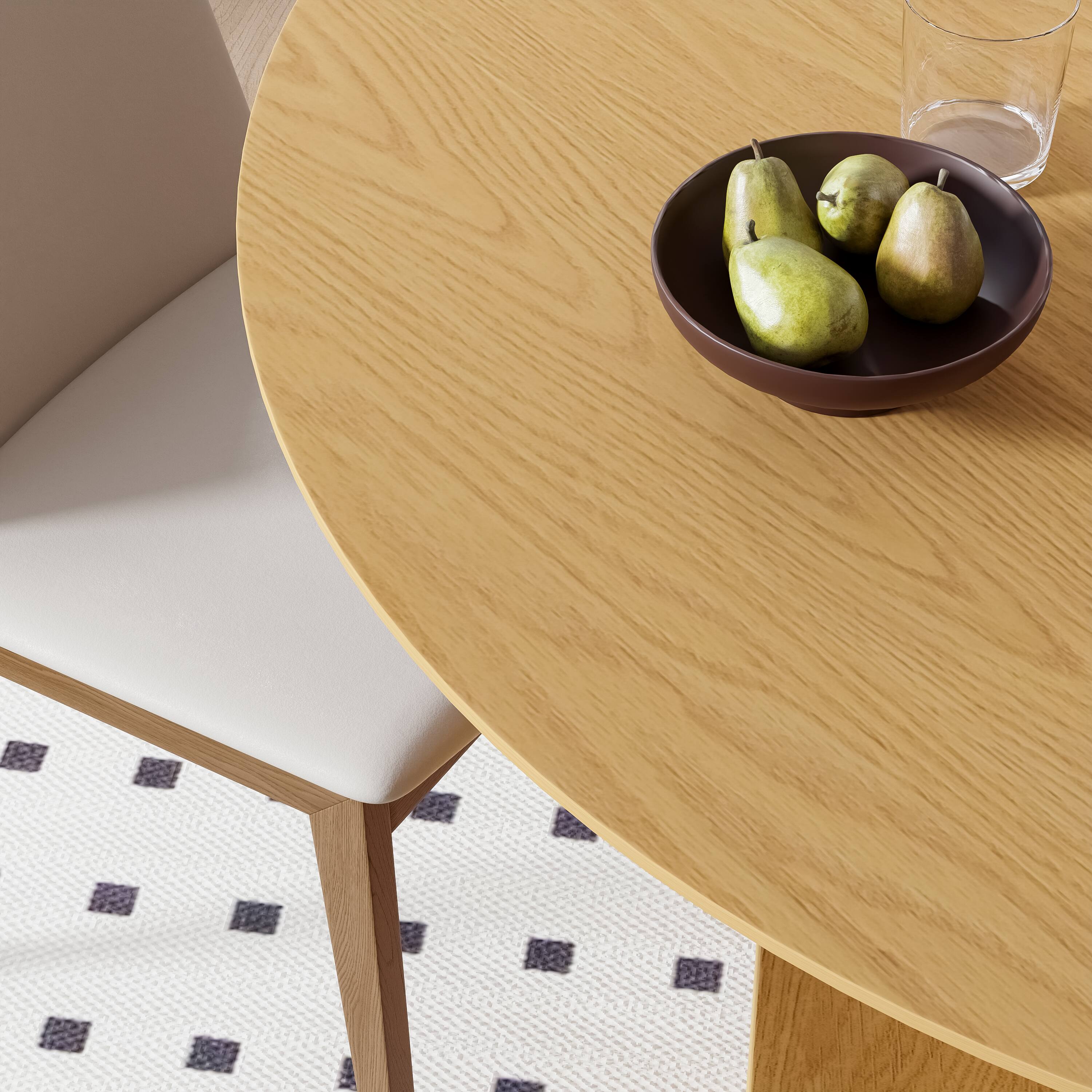 Left. Lirago - 42in. Arched Leg Round Dining Table Natural Finish Solid Wood Timeless Style,Seats 6 People - Beige.