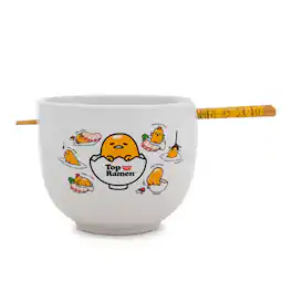 Silver Buffalo - Sanrio Gudetama x Nissin Top Ramen Yolk Poses 20-Ounce Ramen Bowl With Chopsticks - Yellow