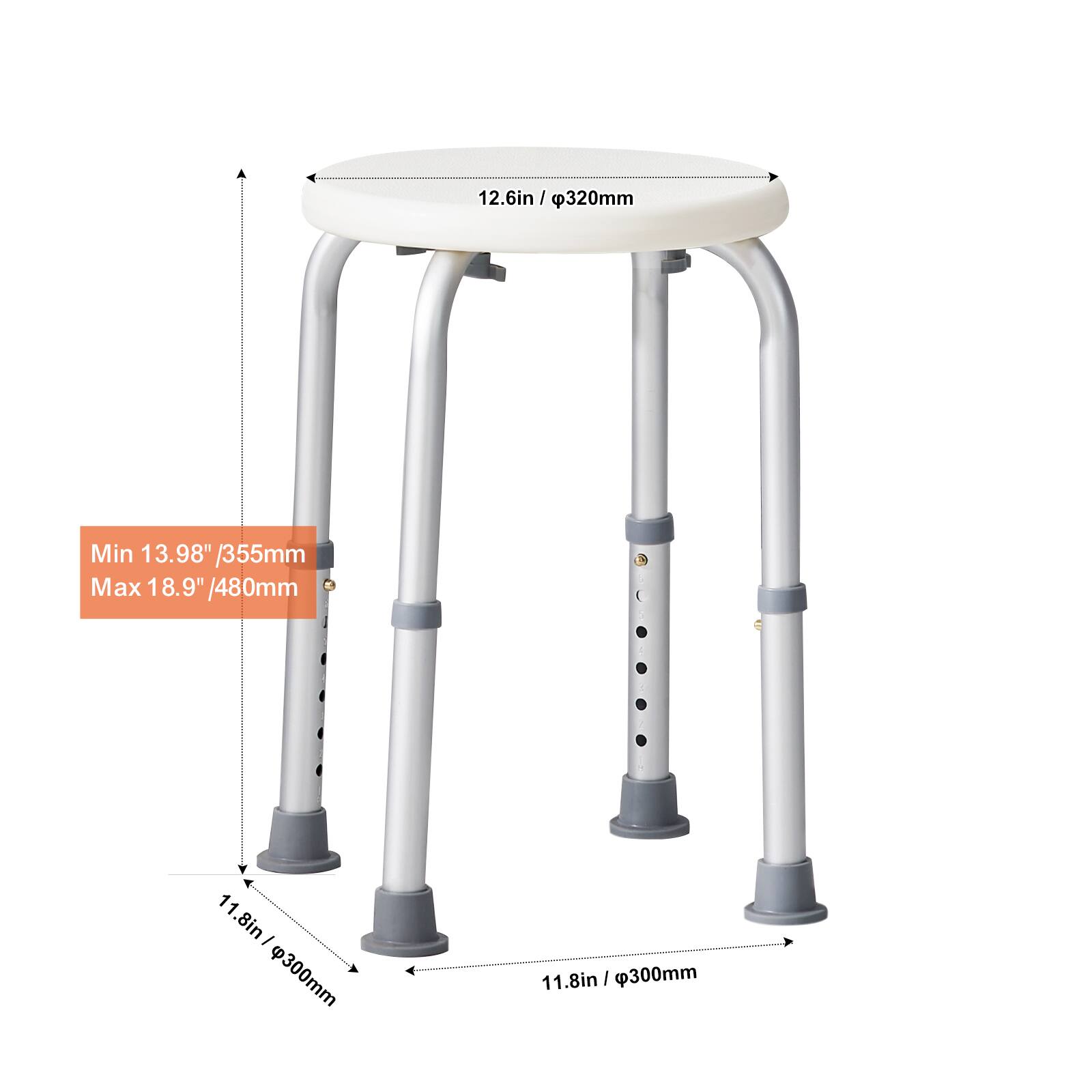 12.6in / 320mm
Min 13.98" /355mm
Max 18.9" /480mm
11.8in / 300mm
11.8in / 300mm