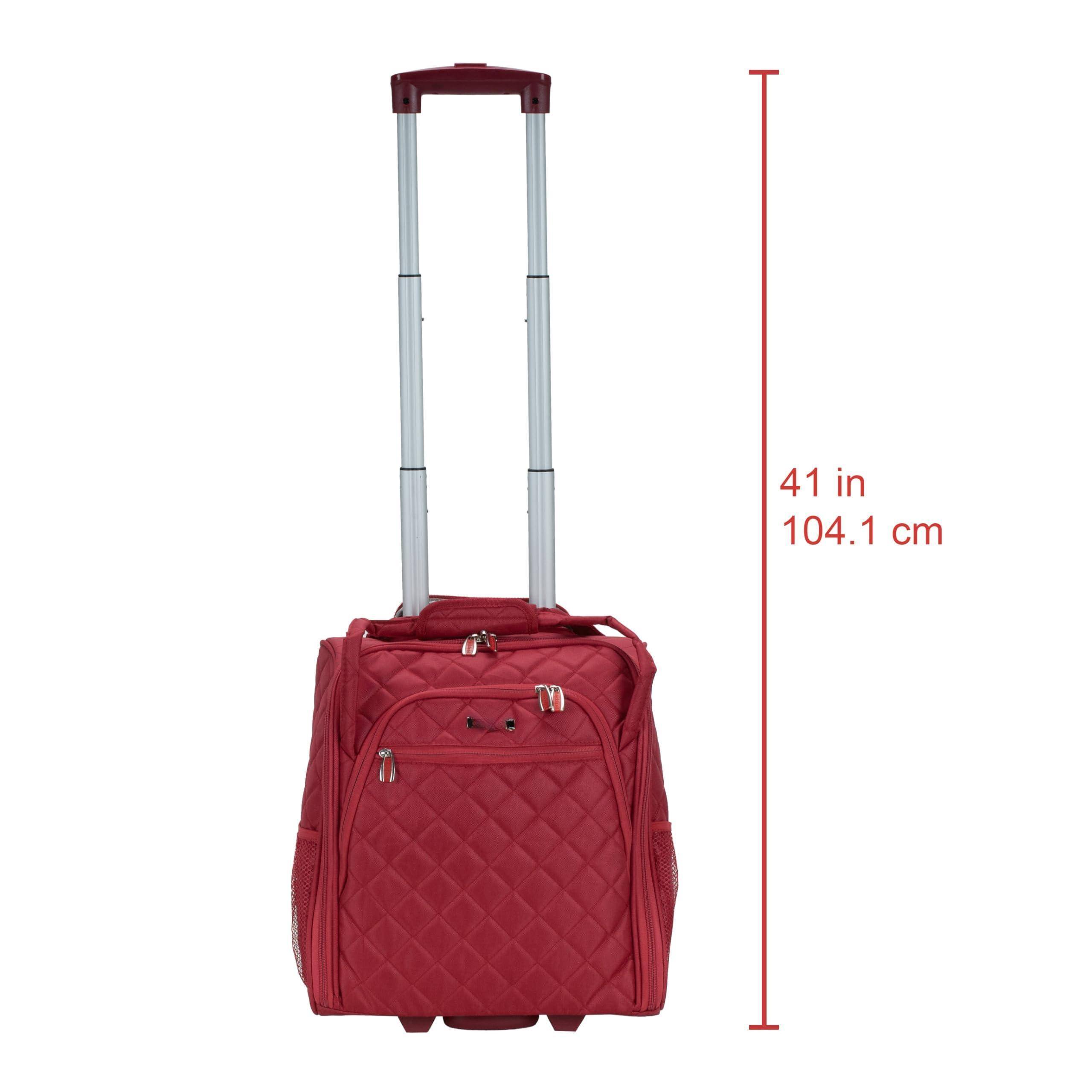 Alt View 2. Dapper Styles - Melrose Upright Wheeled Underseater Luggage Red Carry-on 15-inch - Black-15-Inch.