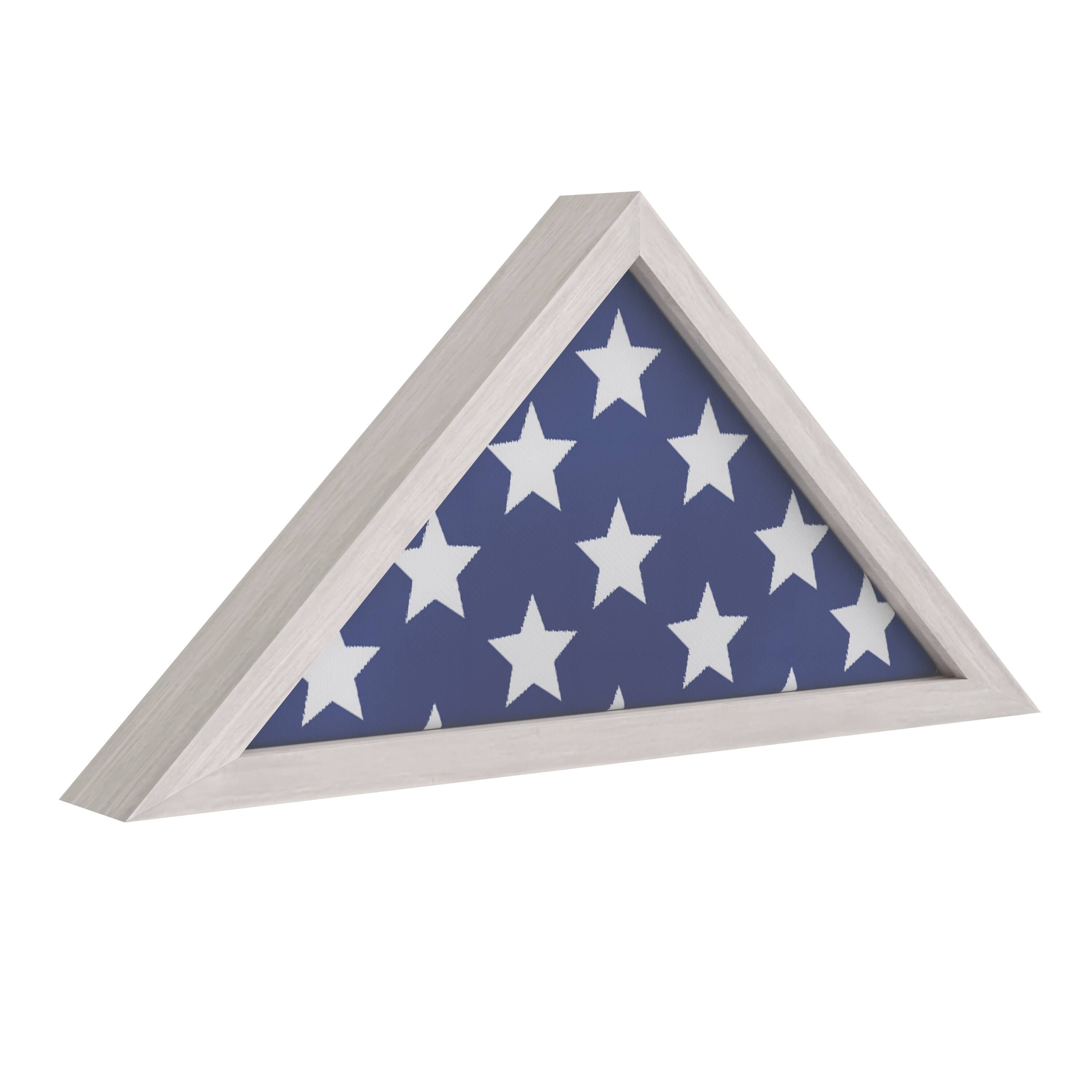 Front. Emma + Oliver - Norton Rustic Military Flag Shadow Box for 9.5' x 5' American Veteran Burial Flag - Wall Mount or Freestanding - White Wash.