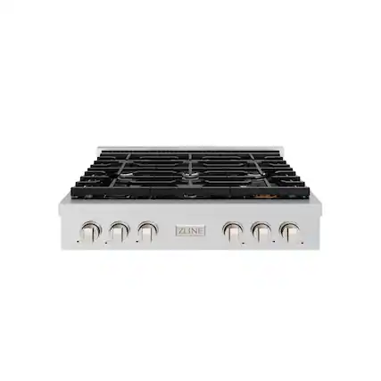 Front. ZLINE - 36 in. Wide 6 Burner Paramount Gas Rangetop withPorcelain Cooktop (SRT36) - Stainless Steel.