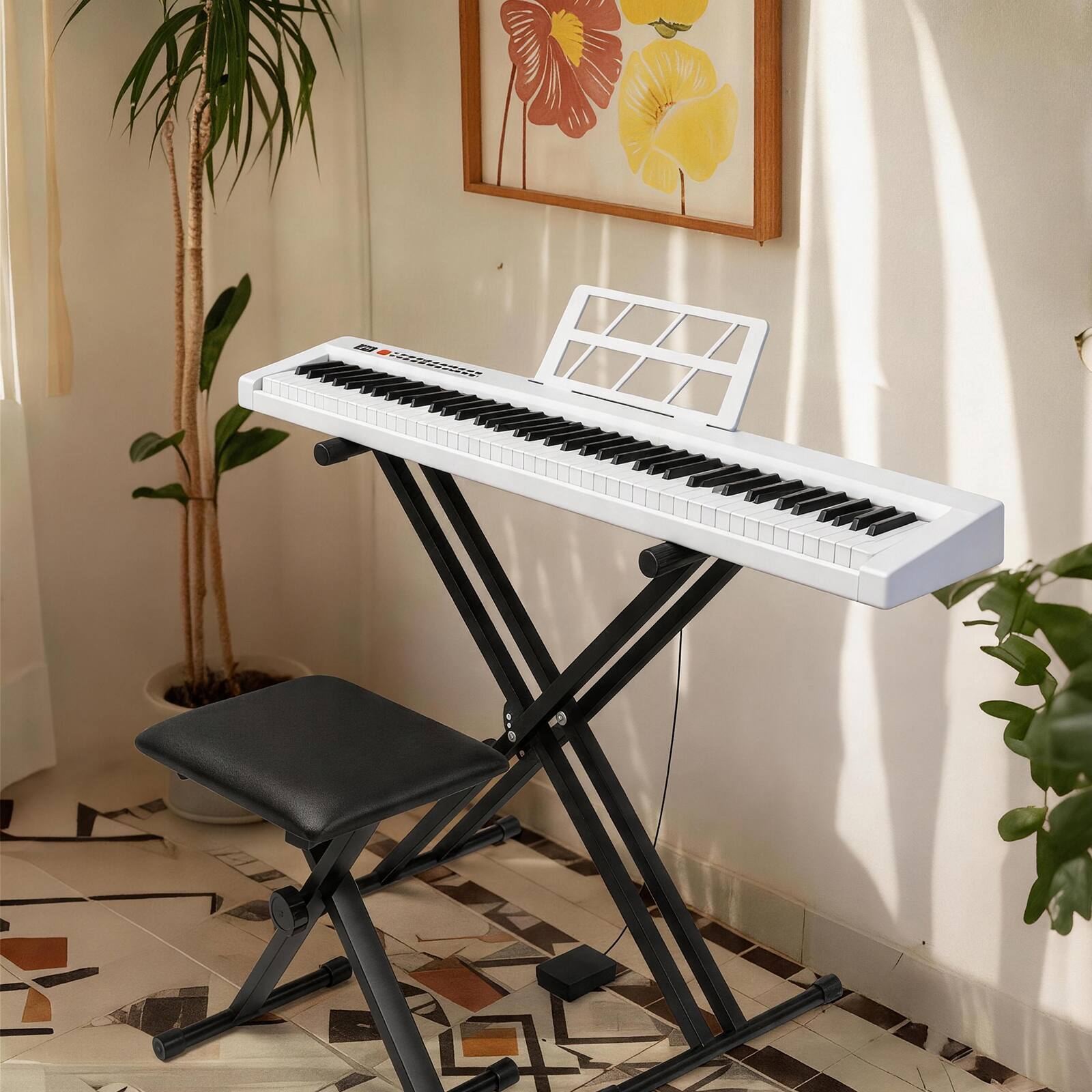 Angle. Winado - 88 Key Electronic Keyboard Piano Set, Semi-Weighted Electric Piano Digital Piano with Dual X Stand.