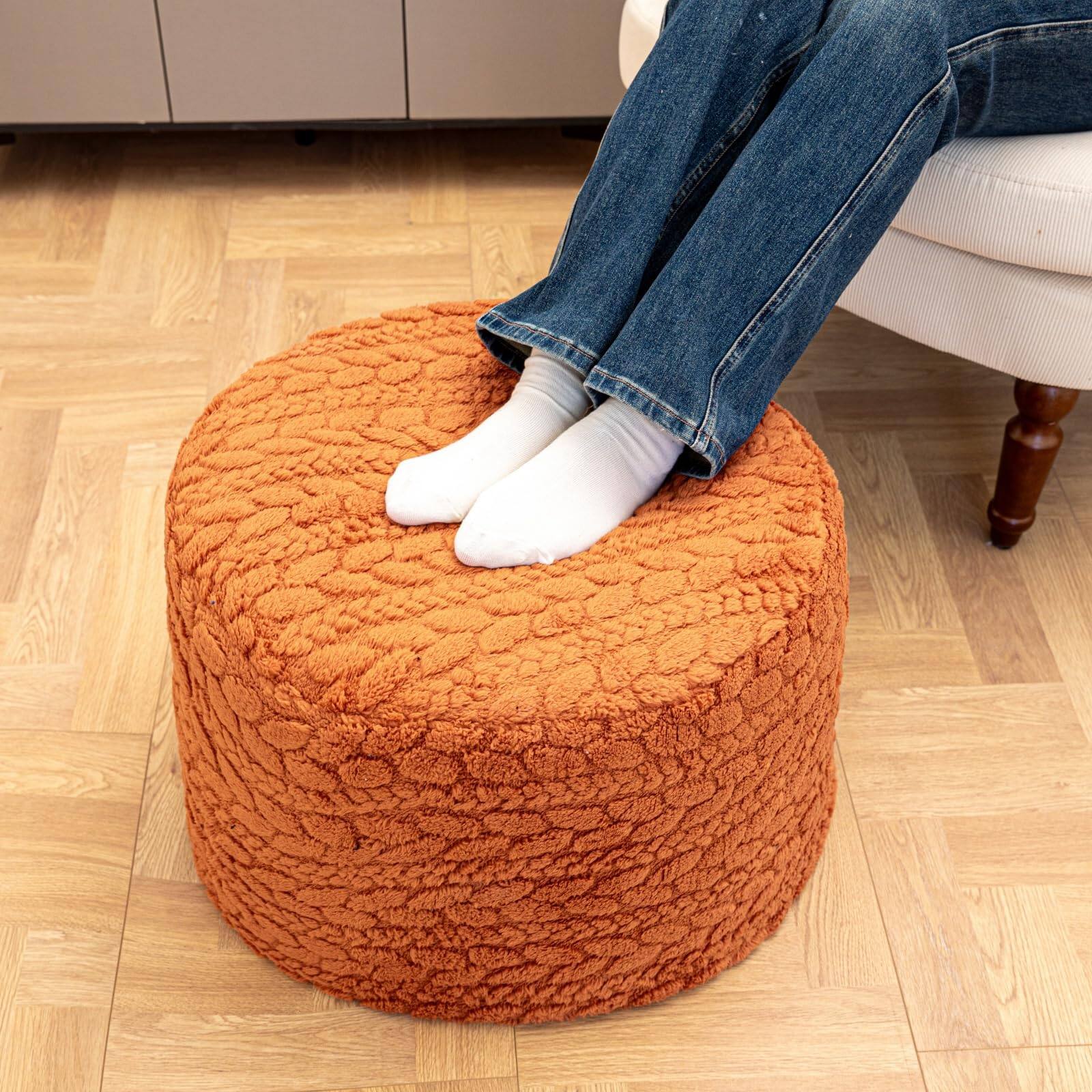 Alt View 1. JETRANSPORT - Round Pouf Ottoman 20 X 14 Inches Boho Poof Home Decor Floor Pouffe Foot Rest For Couch Sofa Bean Bag - Light Coffee.
