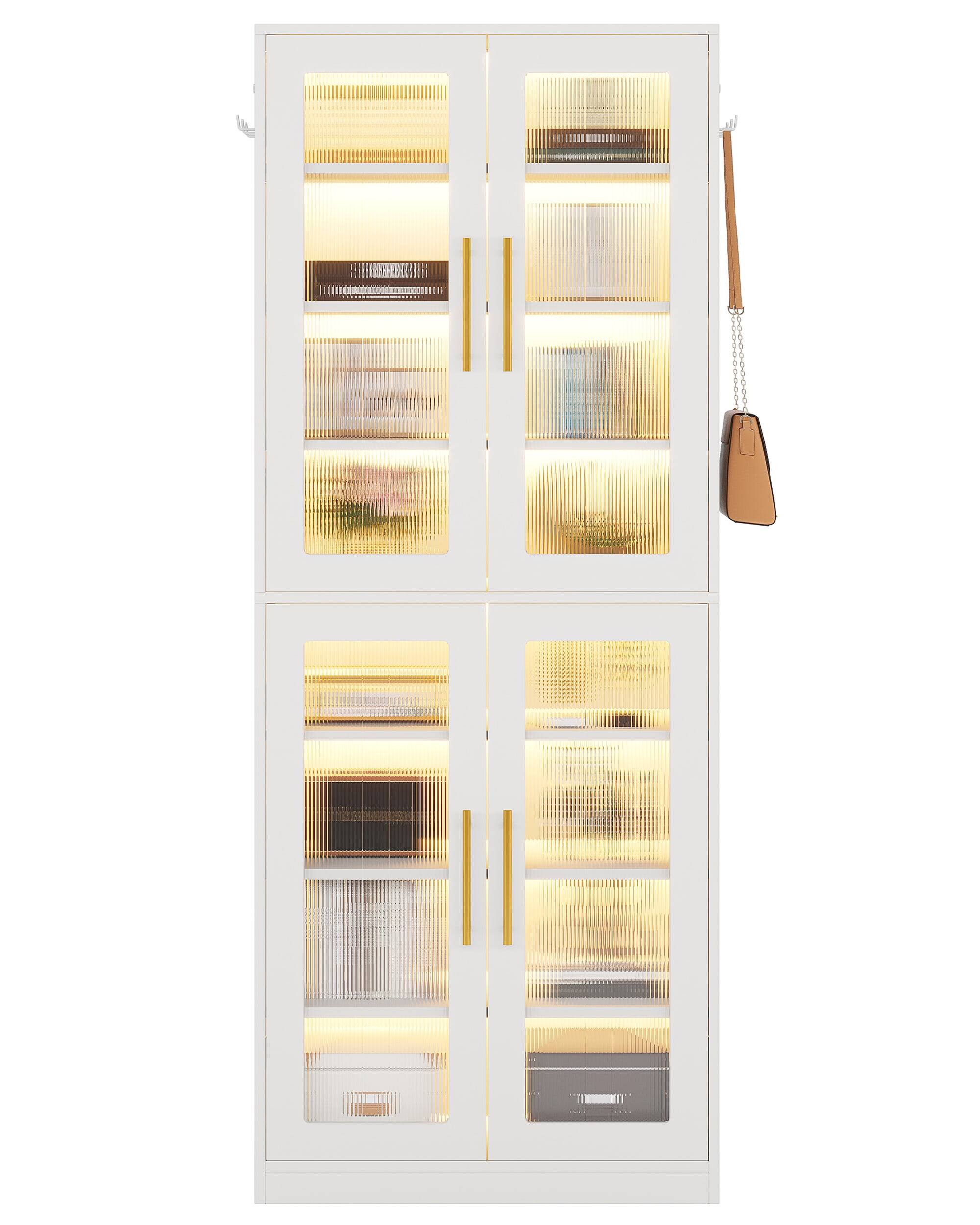 Kadyn - 67-Inch Bookcase, 8-Tier Acrylic Door Shelf with LED Lighting, Perfect Home Office Storage Solution - White