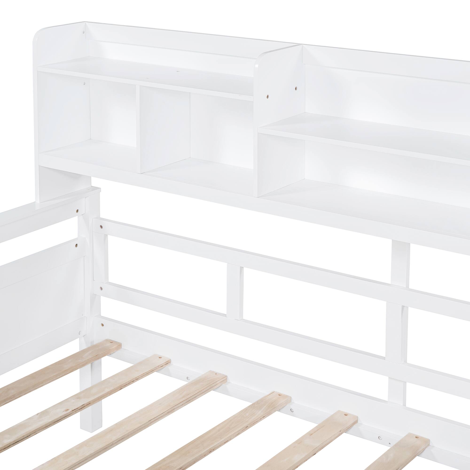 Alt View 3. Aukfa - Twin size Daybed, Wood Slat Support, with Bedside Shelves and Two Drawers - White.
