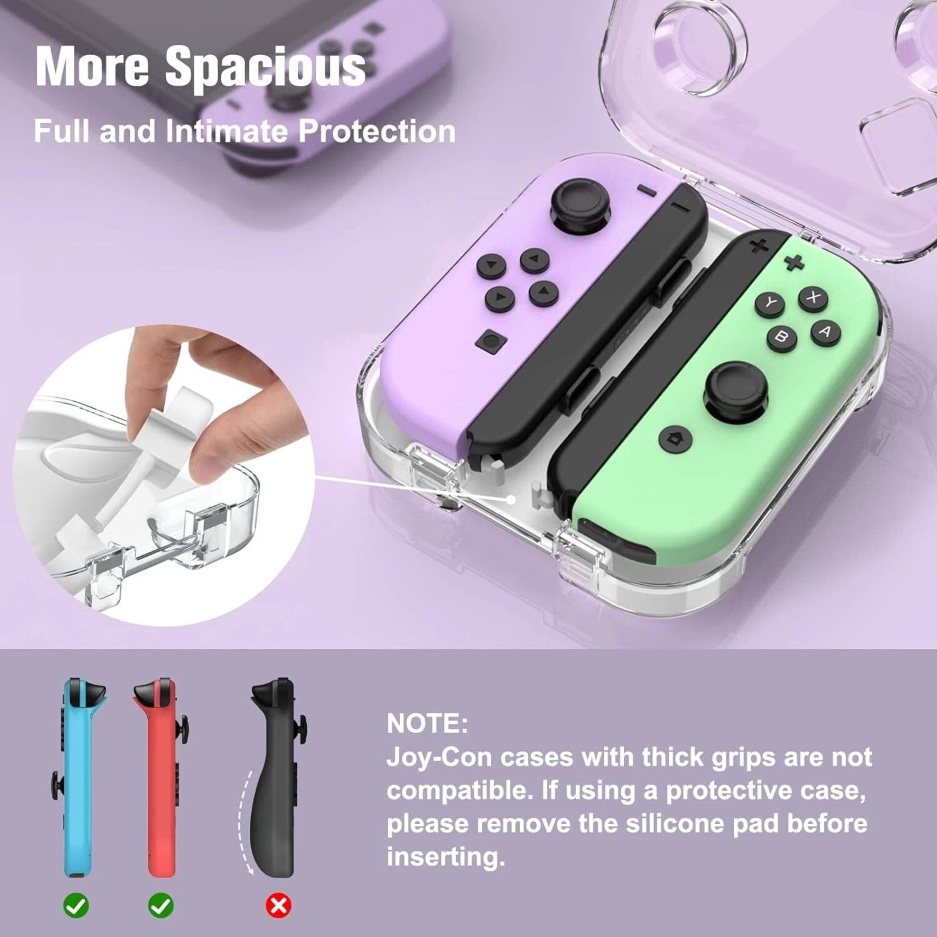 More Spacious  
Full and Intimate Protection  

NOTE: Joy-Con cases with thick grips are not compatible. If using a protective case, please remove the silicone pad before inserting.