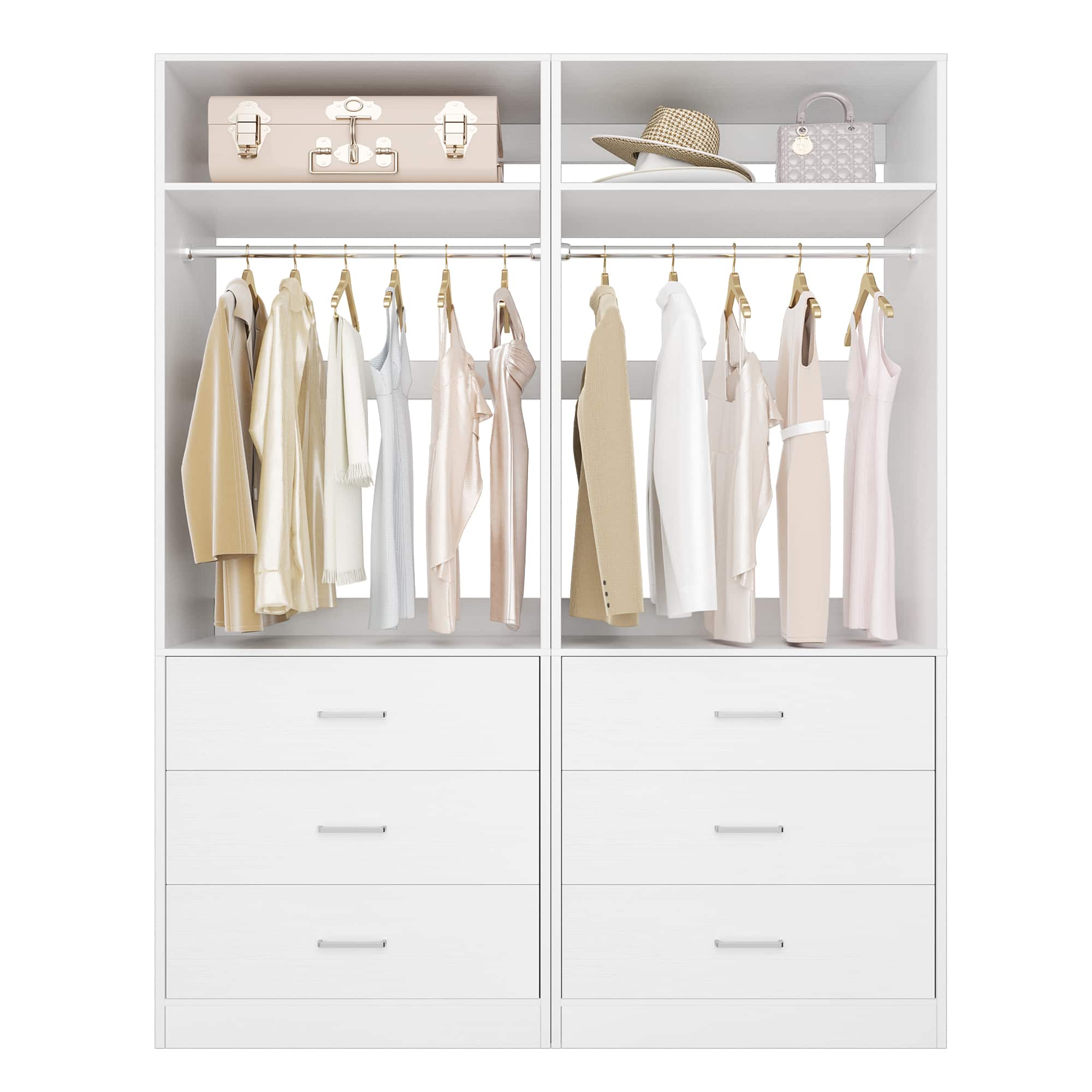 "Aheaplus - 48"" Set of 2 Closet Systems w/6 Wood Drawers, 2 Hanging Rods & 2 Shelves - Heavy Duty Walk-in Organizer - White" price history on PriceWatchPro